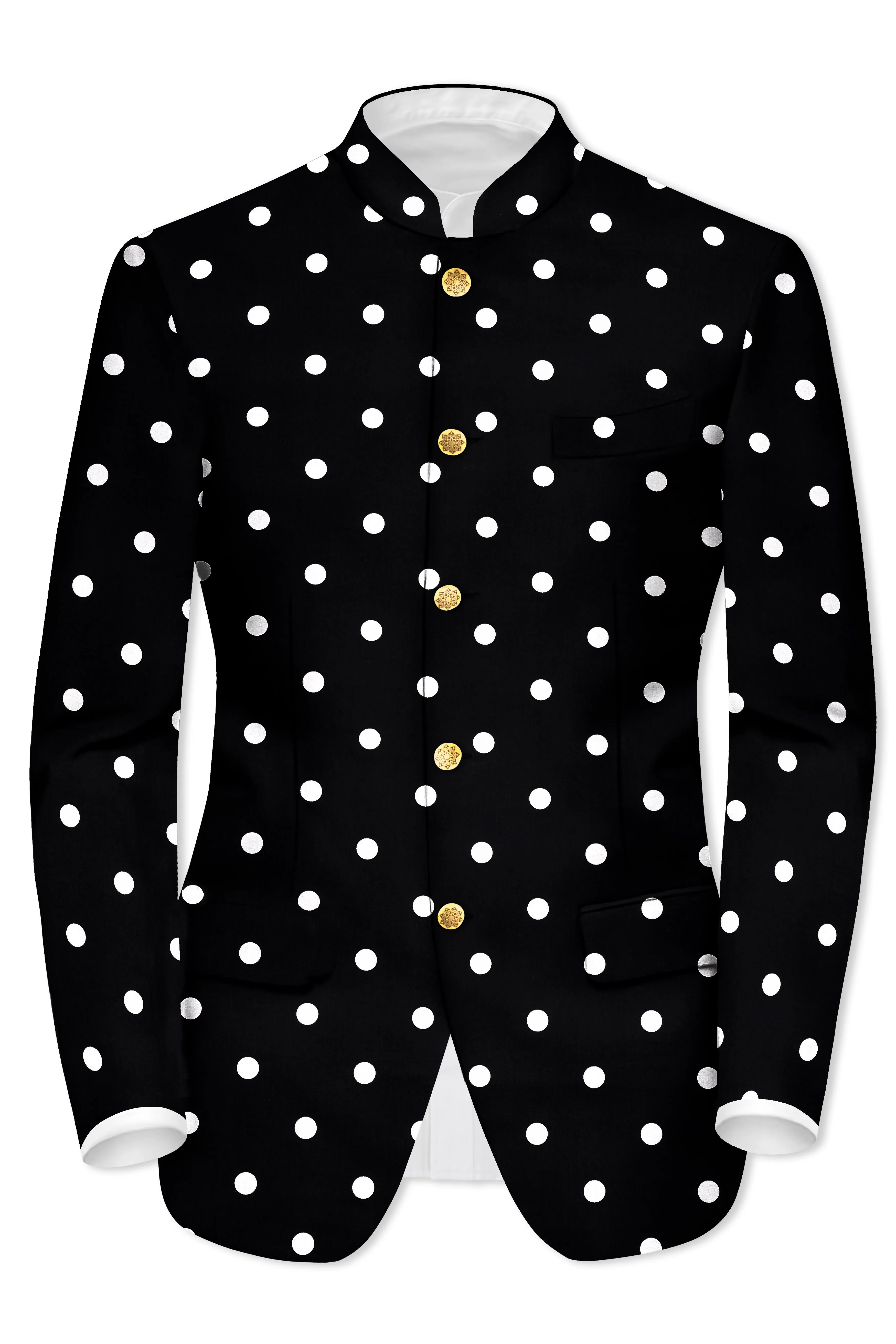 Noirdot-Jade Black Polka Dots Premium Cotton Bandhgala Blazer sold by French Crown product image thumbnail 2