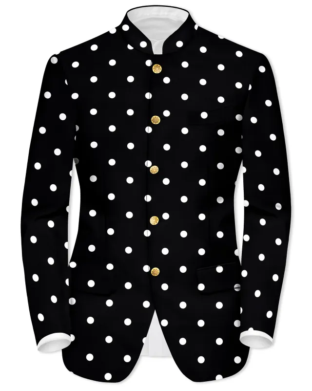 Noirdot-Jade Black Polka Dots Premium Cotton Bandhgala Blazer sold by French Crown