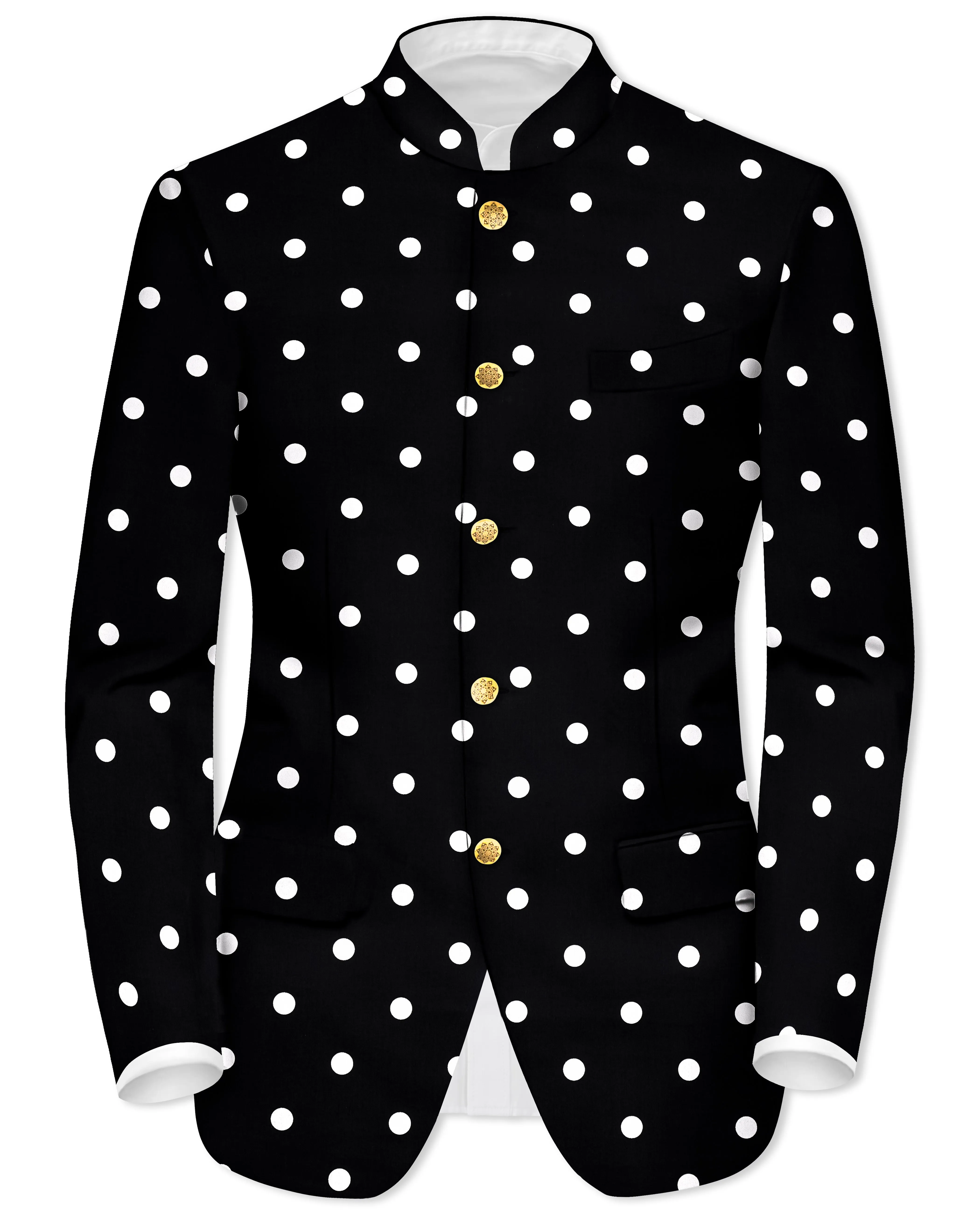 Noirdot-Jade Black Polka Dots Premium Cotton Bandhgala Blazer sold by French Crown
