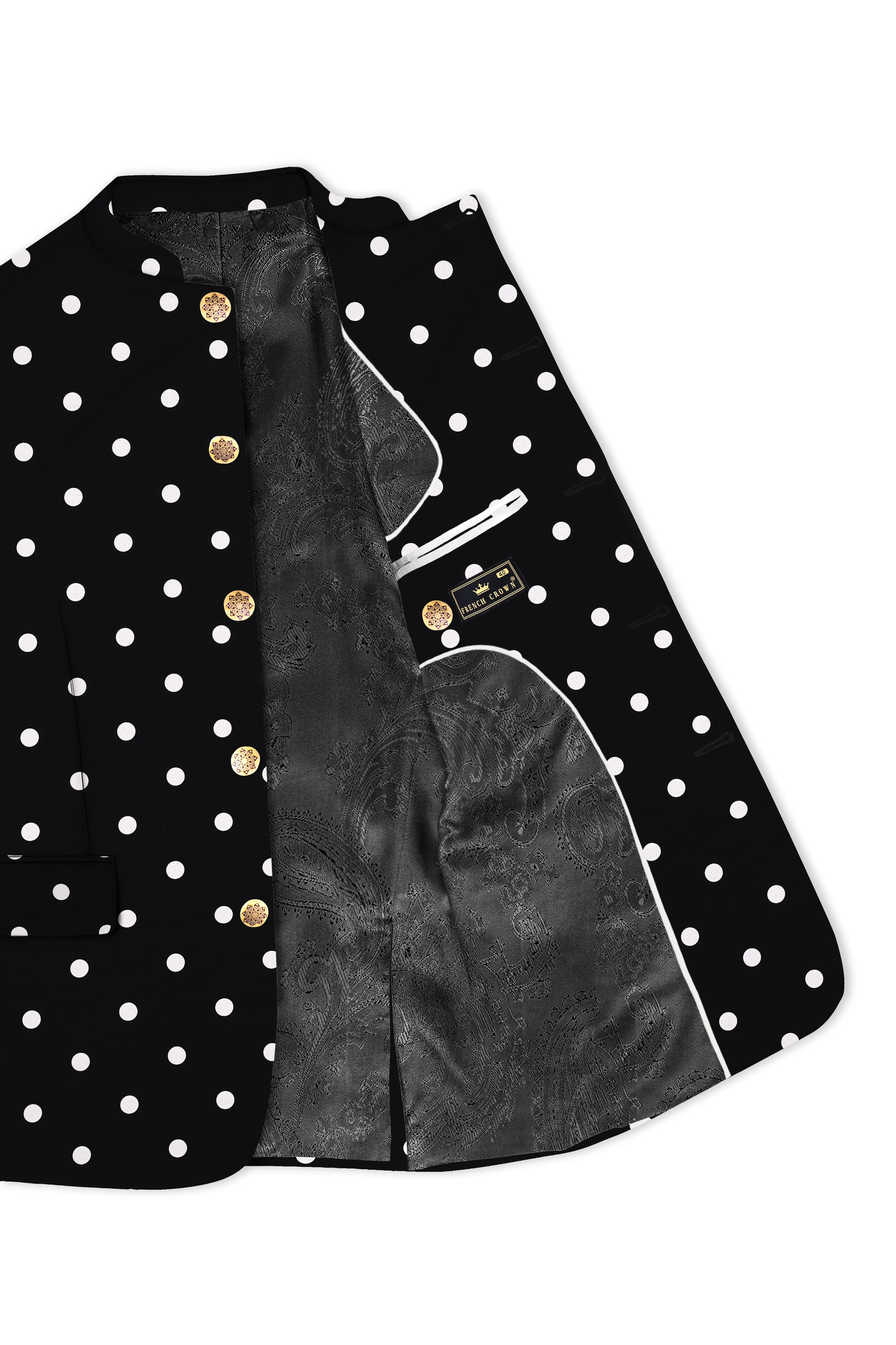 Noirdot-Jade Black Polka Dots Premium Cotton Bandhgala Blazer sold by French Crown product image thumbnail 4
