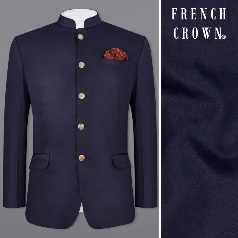 Blue Subtle Sheen Bandhgala Blazer made by French Crown