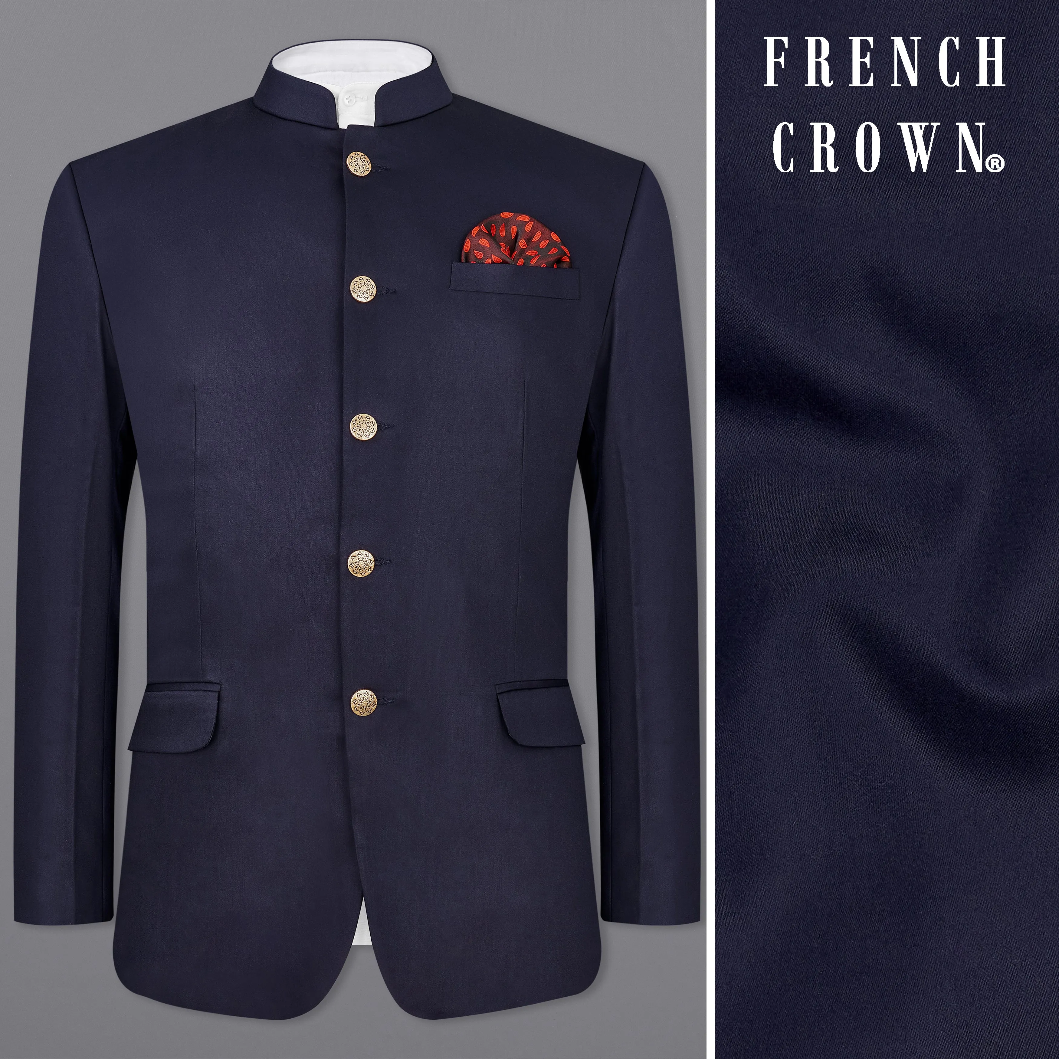 Blue Subtle Sheen Bandhgala Blazer sold by French Crown