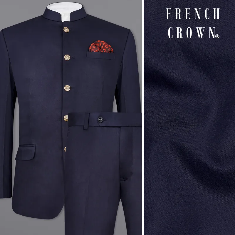 Picotee Blue Subtle Sheen Bandhgala Suit sold by French Crown