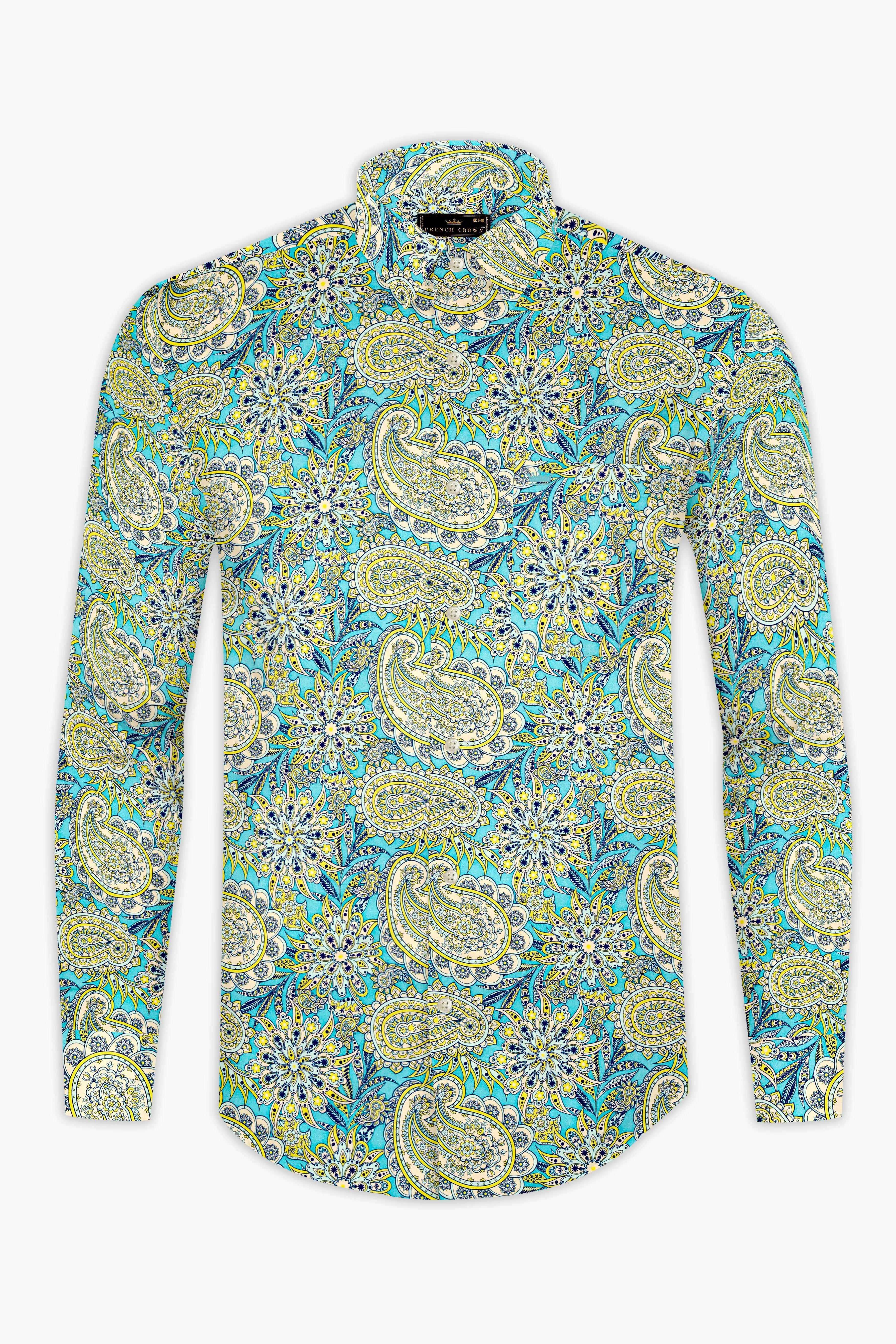 Mint Green with Tealish Blue Multicolor Printed Super Soft Premium Cotton Shirt sold by French Crown product image thumbnail 4