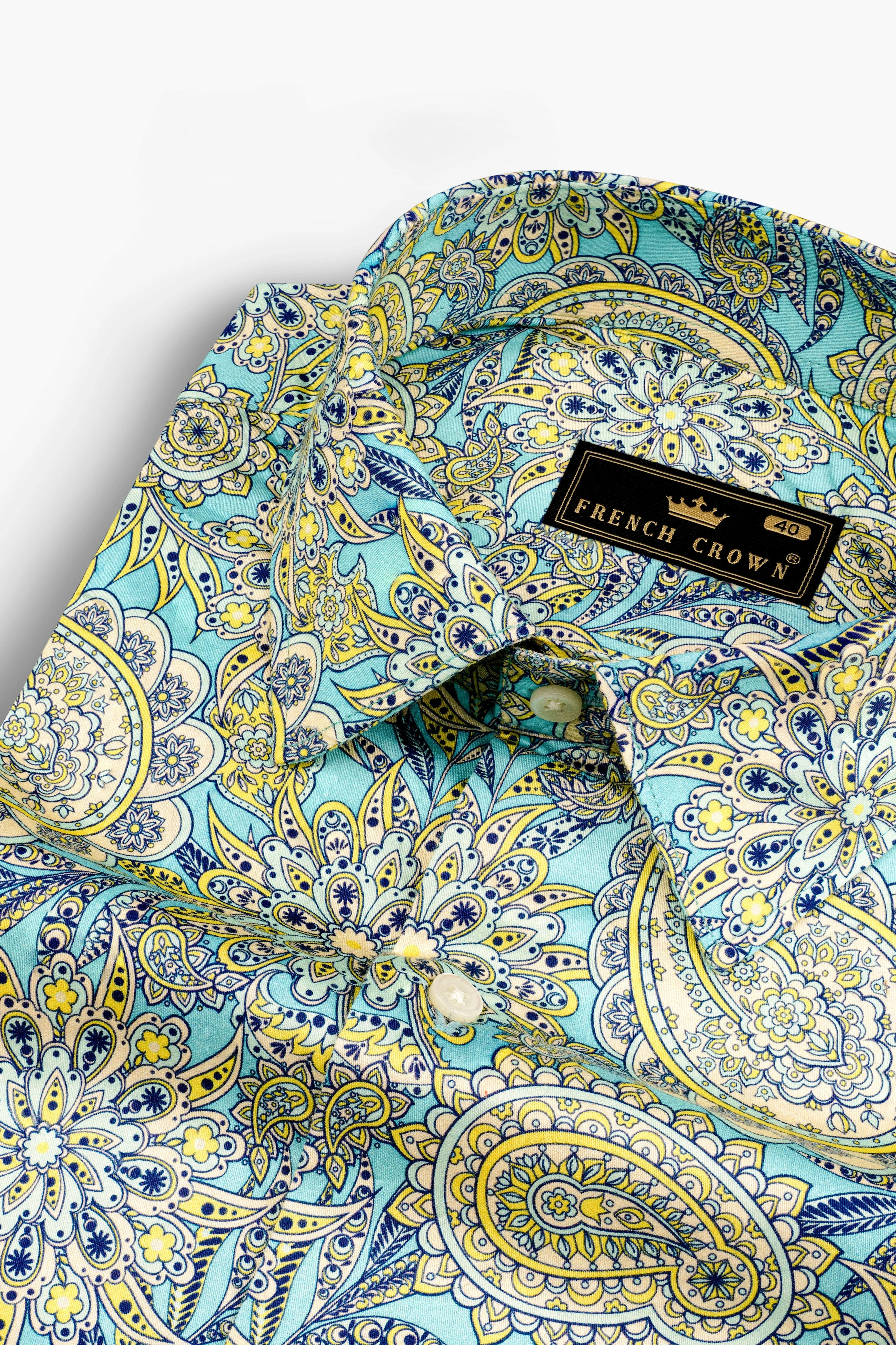 Mint Green with Tealish Blue Multicolor Printed Super Soft Premium Cotton Shirt sold by French Crown