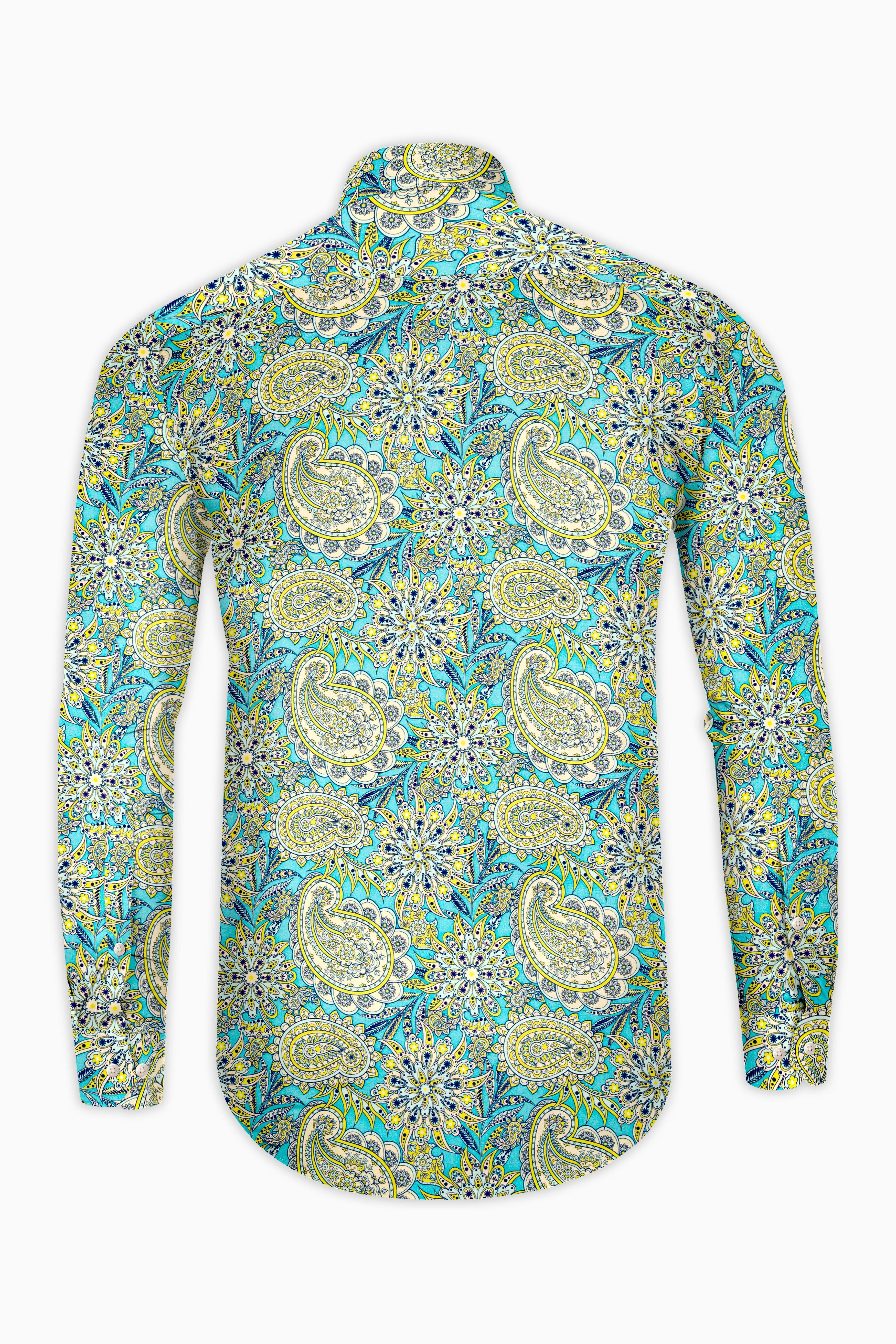 Mint Green with Tealish Blue Multicolor Printed Super Soft Premium Cotton Shirt sold by French Crown product image thumbnail 5