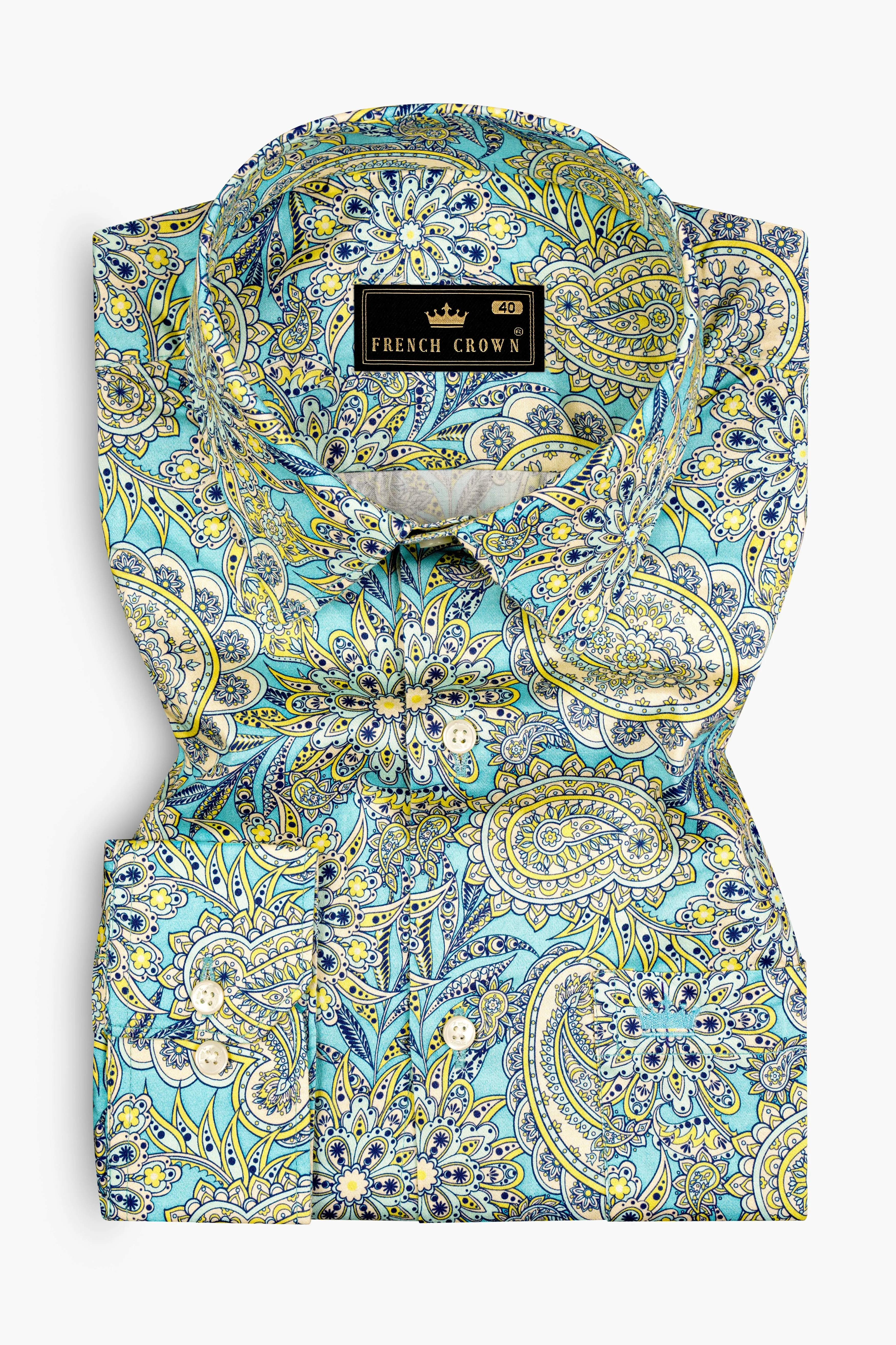 Mint Green with Tealish Blue Multicolor Printed Super Soft Premium Cotton Shirt sold by French Crown product image thumbnail 3
