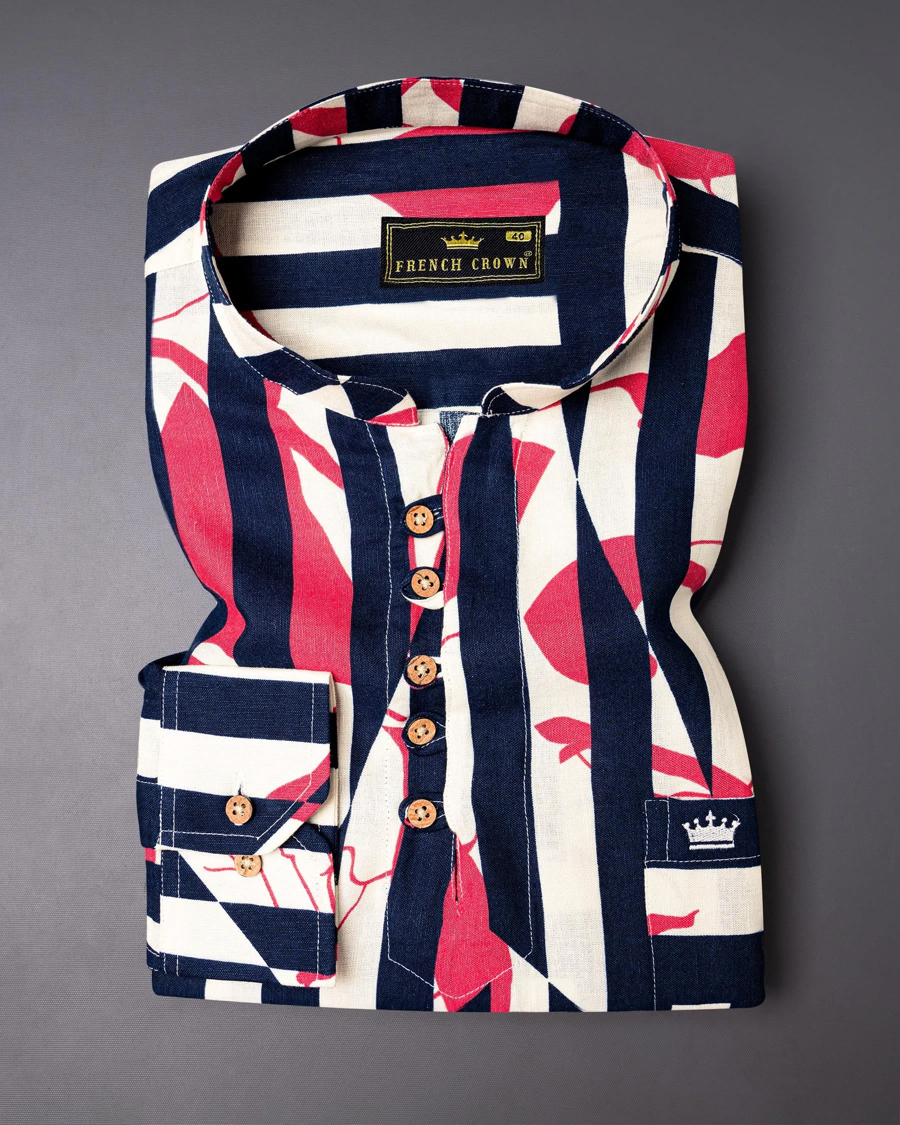 Merino with Cider Blue abstract Print Premium Tencel Kurta Shirt sold by French Crown product image thumbnail 4