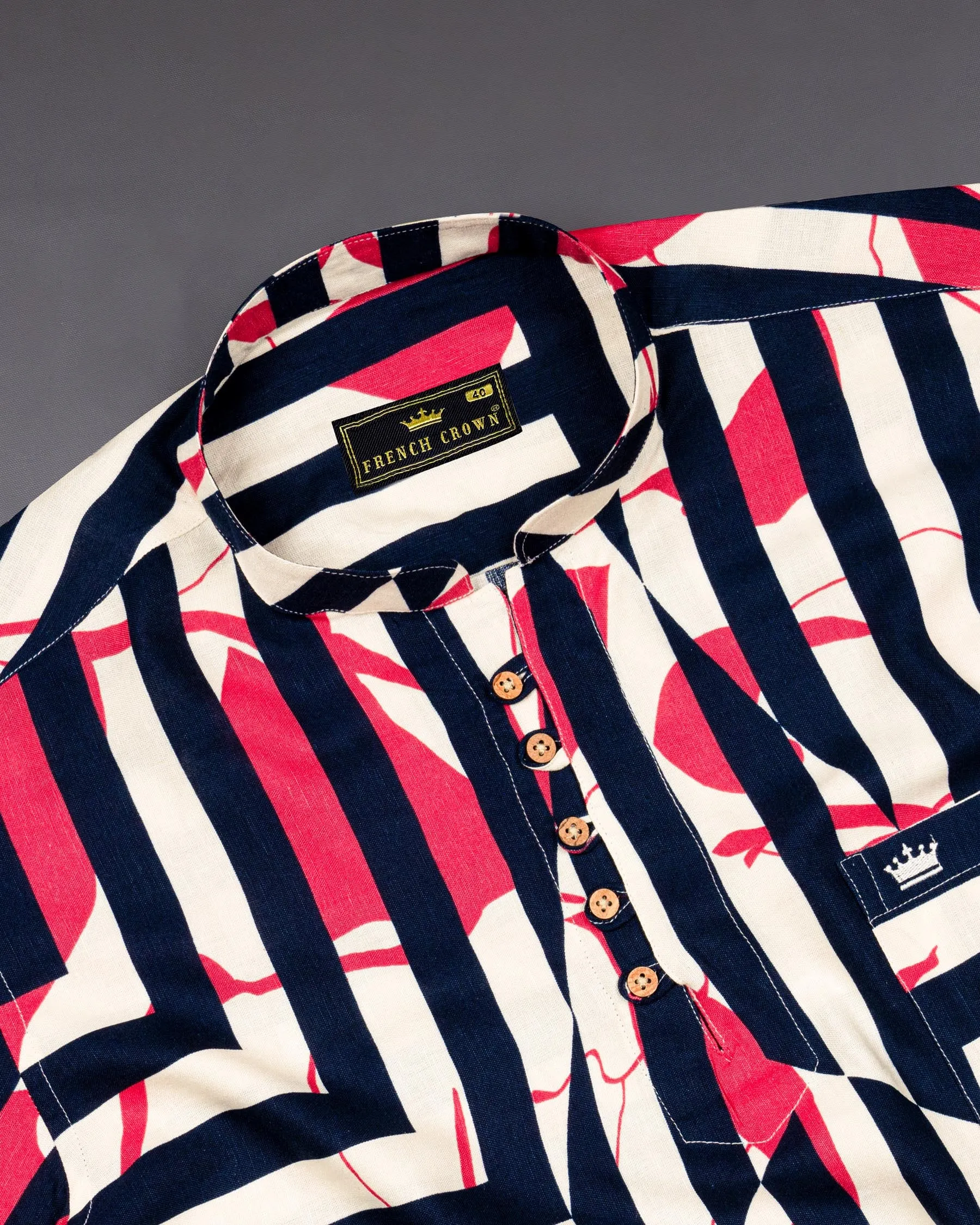 Merino with Cider Blue abstract Print Premium Tencel Kurta Shirt sold by French Crown product image thumbnail 5