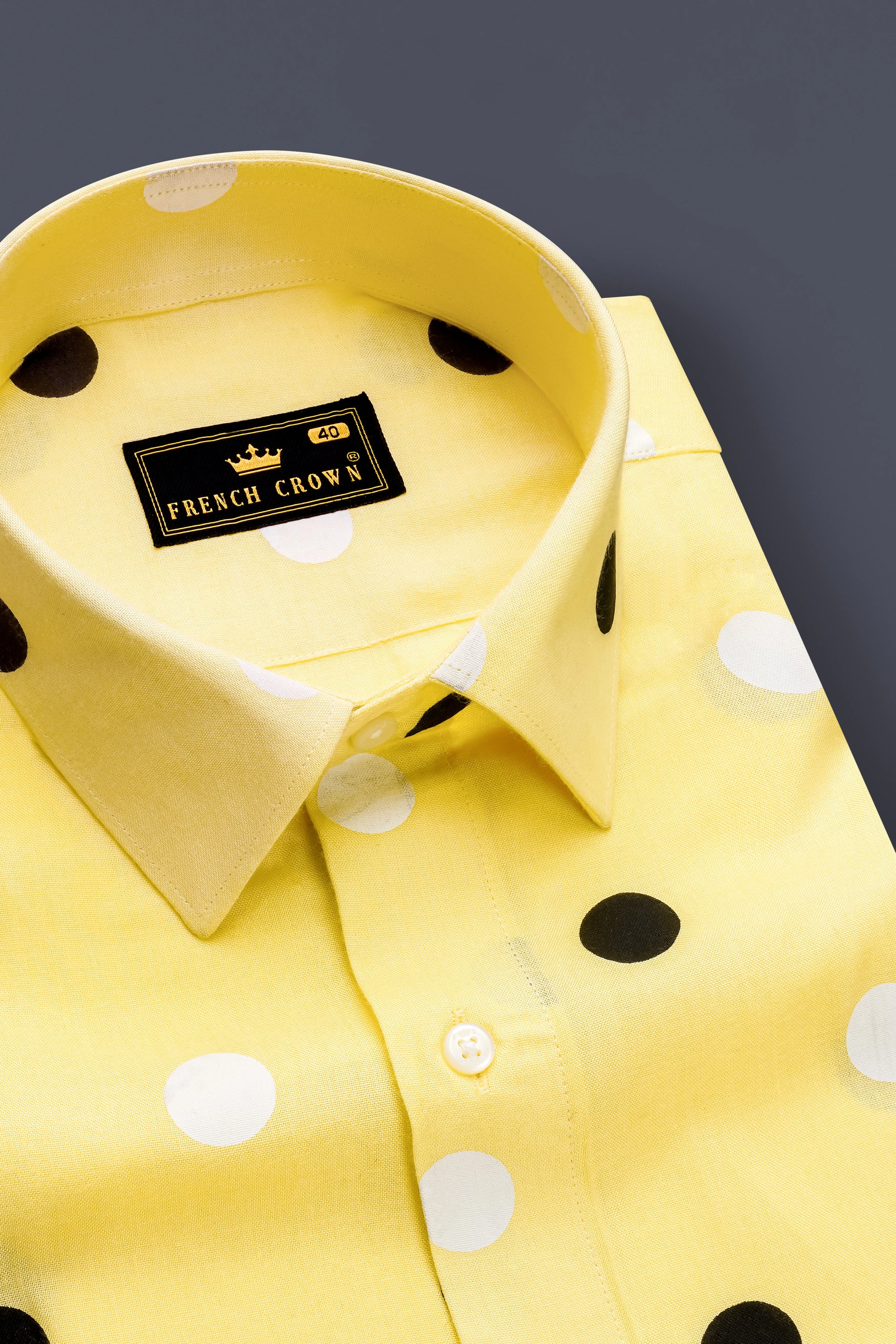 Mellowa-Jasmine Yellow Polka Dots Printed Super Soft Tencel Designer Casual Shirt sold by French Crown product image thumbnail 3