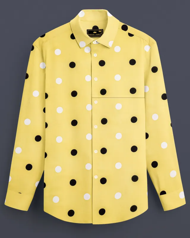 Mellowa-Jasmine Yellow Polka Dots Printed Super Soft Tencel Designer Casual Shirt sold by French Crown