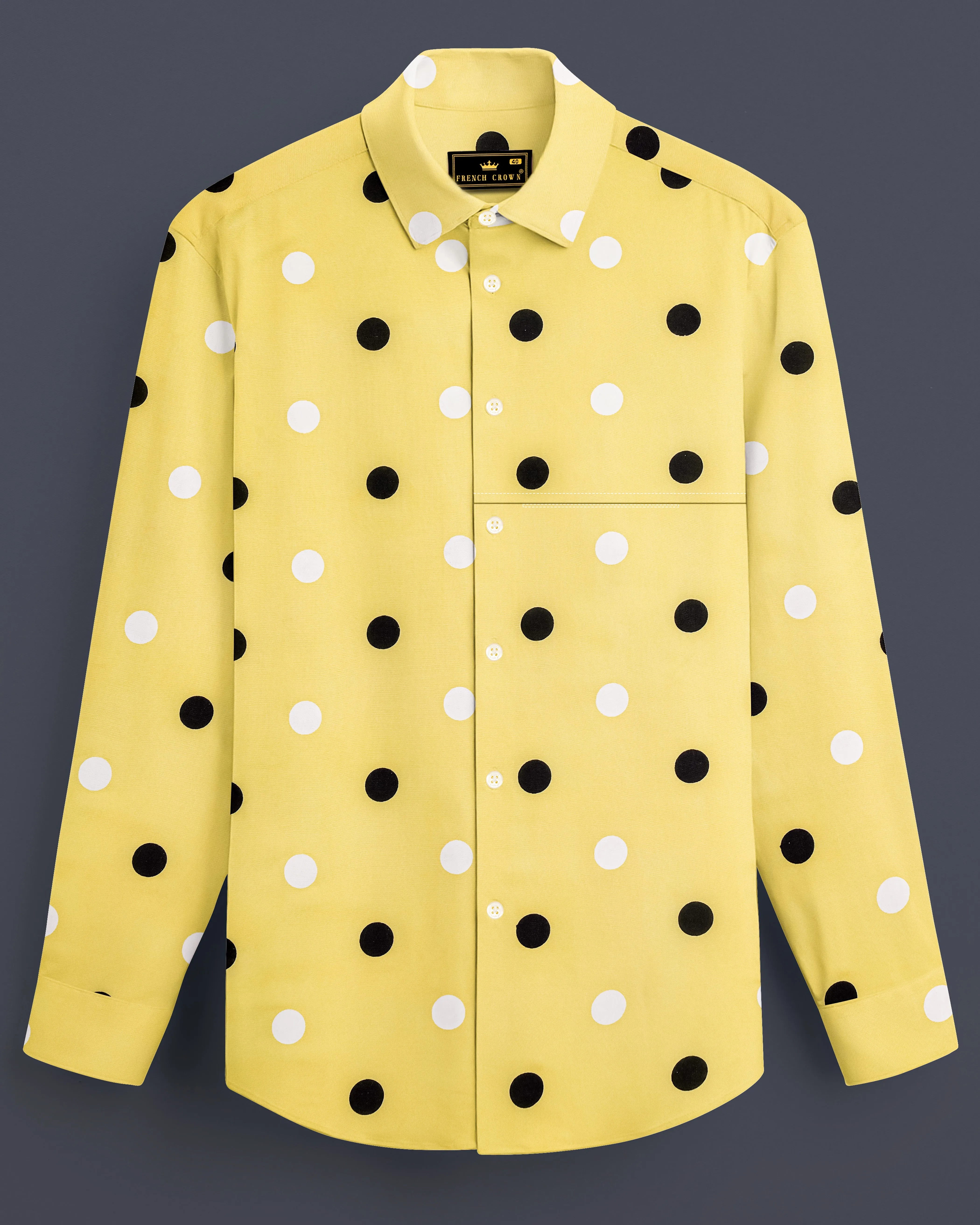 Mellowa-Jasmine Yellow Polka Dots Printed Super Soft Tencel Designer Casual Shirt sold by French Crown
