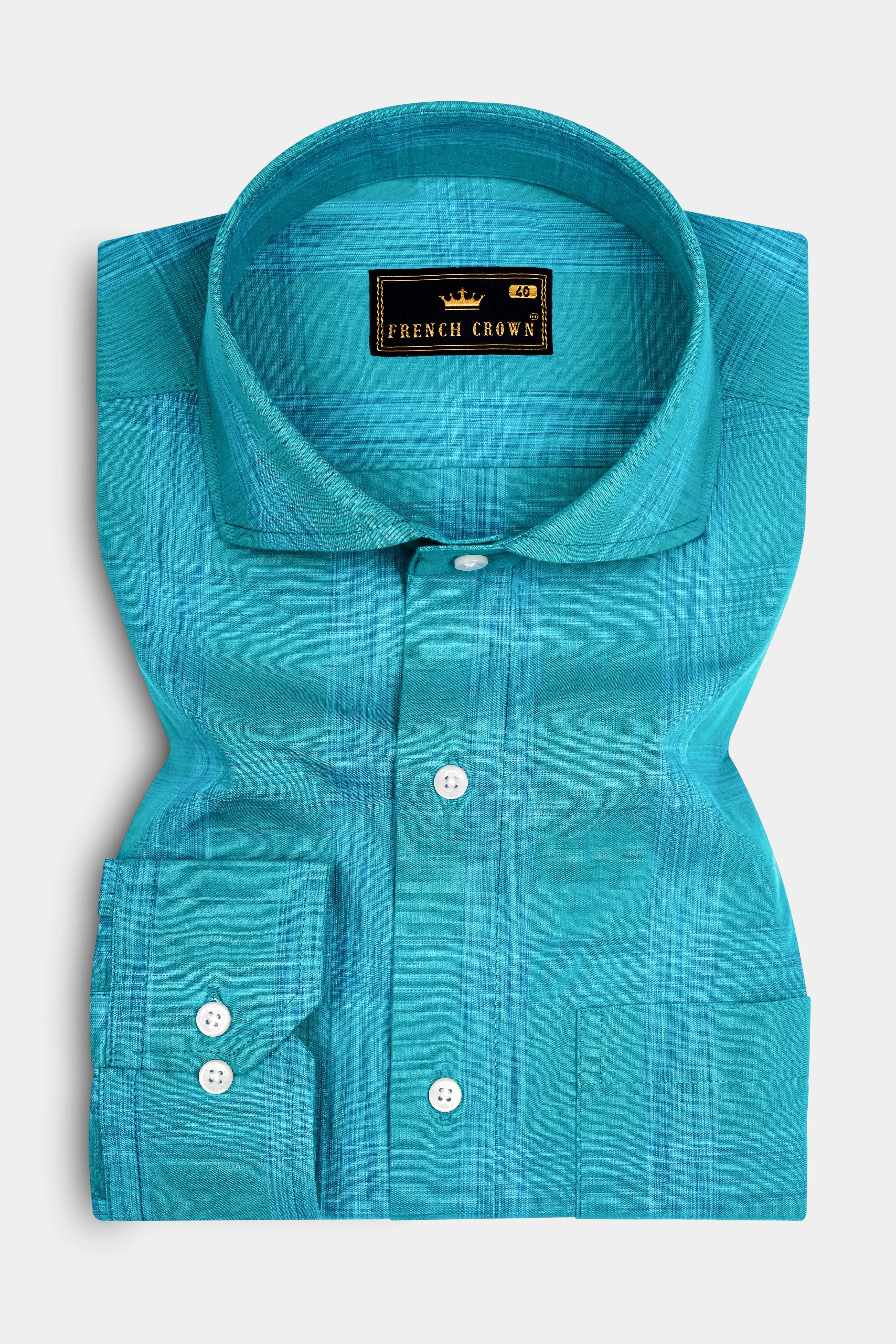 Azlune-Eastern Blue Windrow Chambray Premium Cotton Semi Formal Shirt sold by French Crown product image thumbnail 4