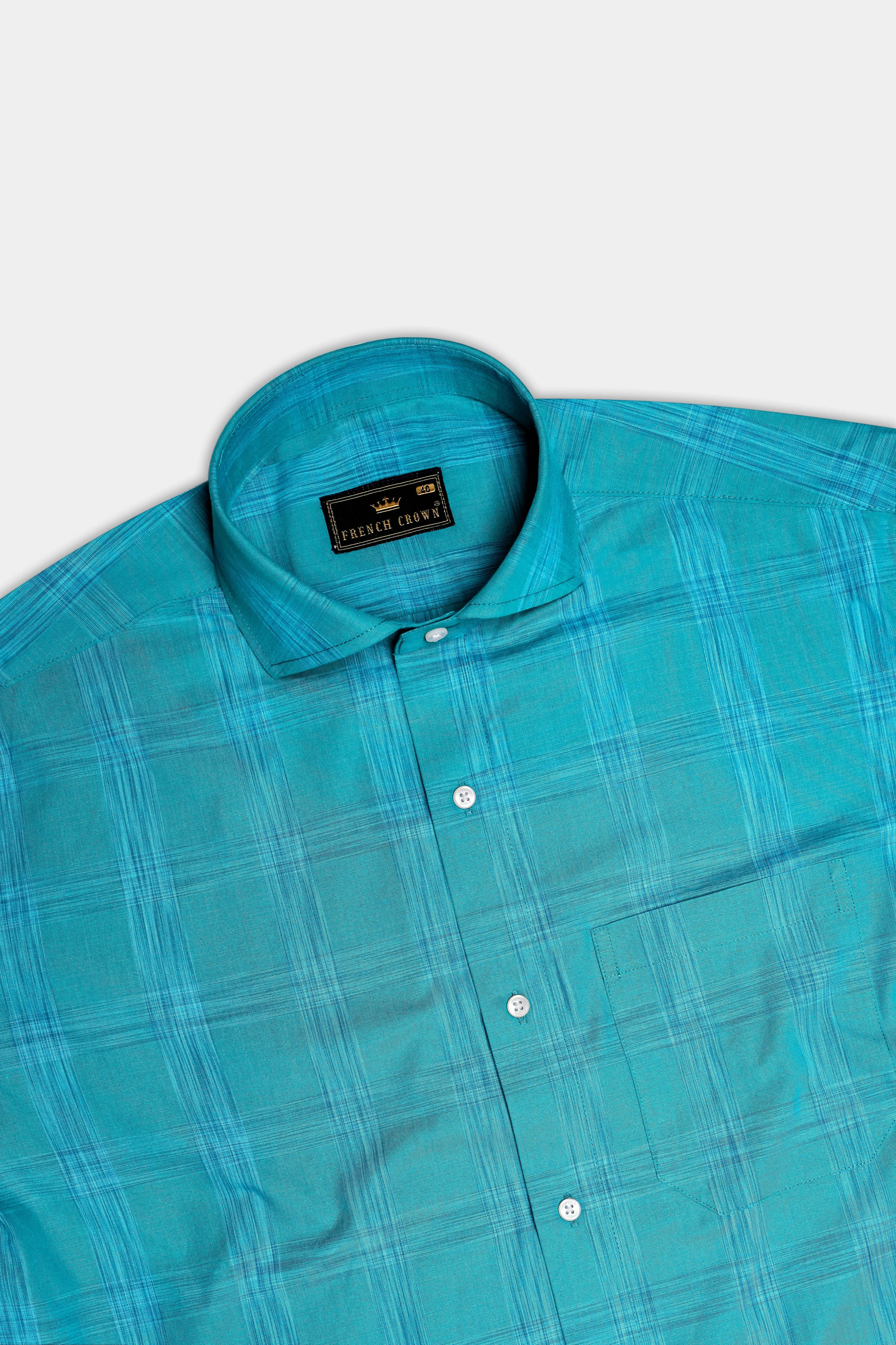 Azlune-Eastern Blue Windrow Chambray Premium Cotton Semi Formal Shirt sold by French Crown product image thumbnail 5