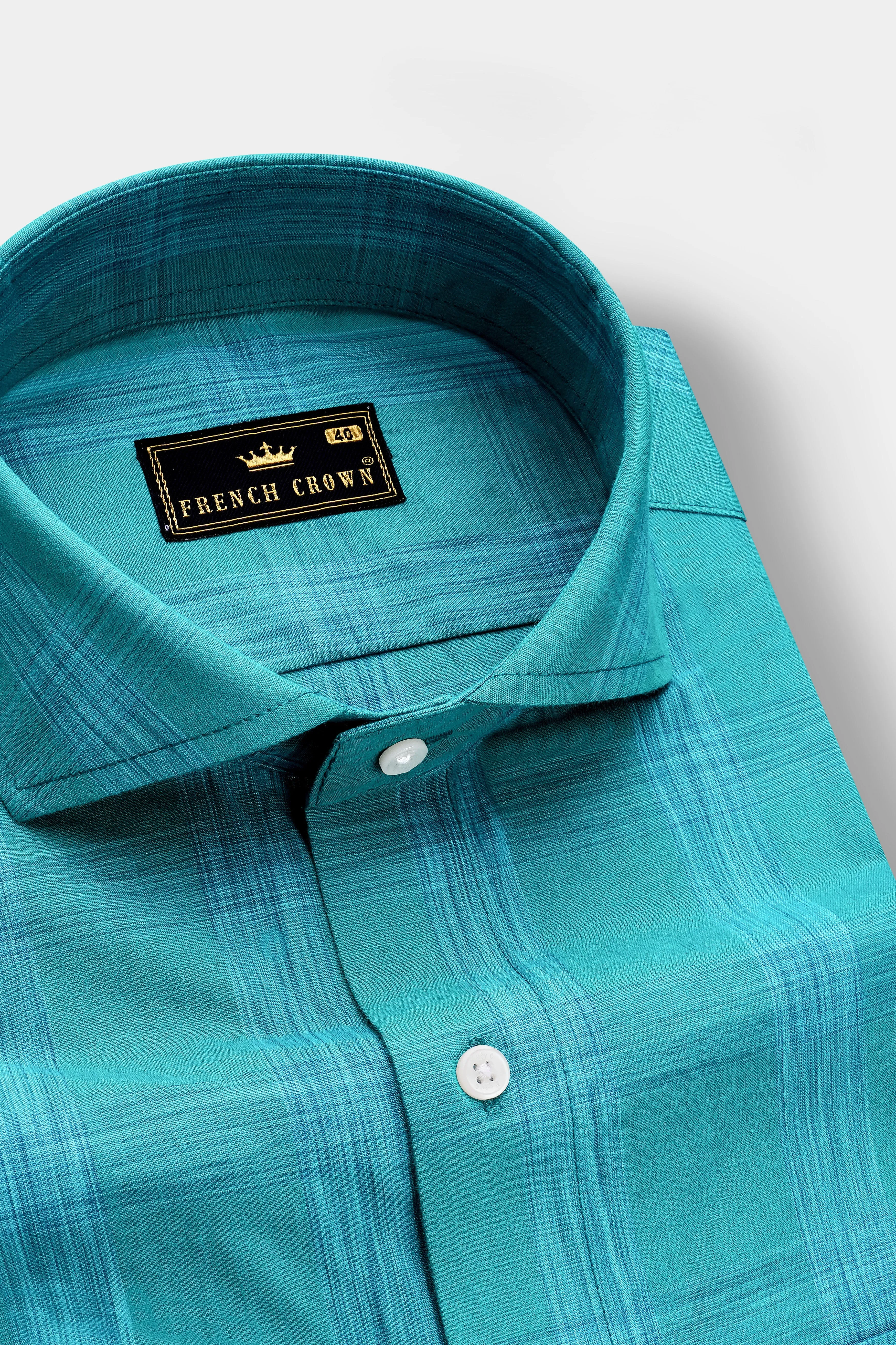 Azlune-Eastern Blue Windrow Chambray Premium Cotton Semi Formal Shirt sold by French Crown product image thumbnail 2