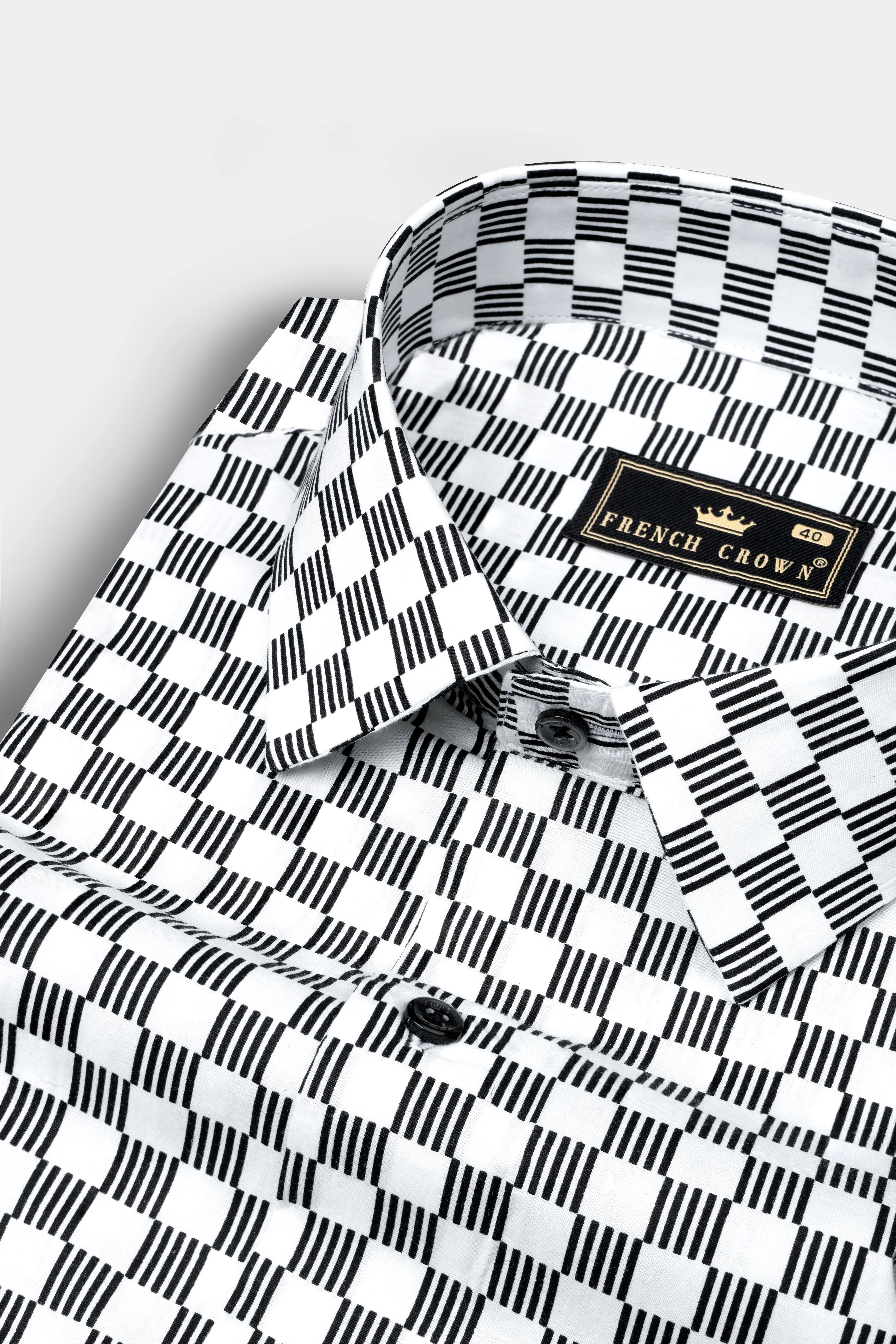 Cinder Black and Bright White Print Super Soft Premium Cotton Shirt sold by French Crown