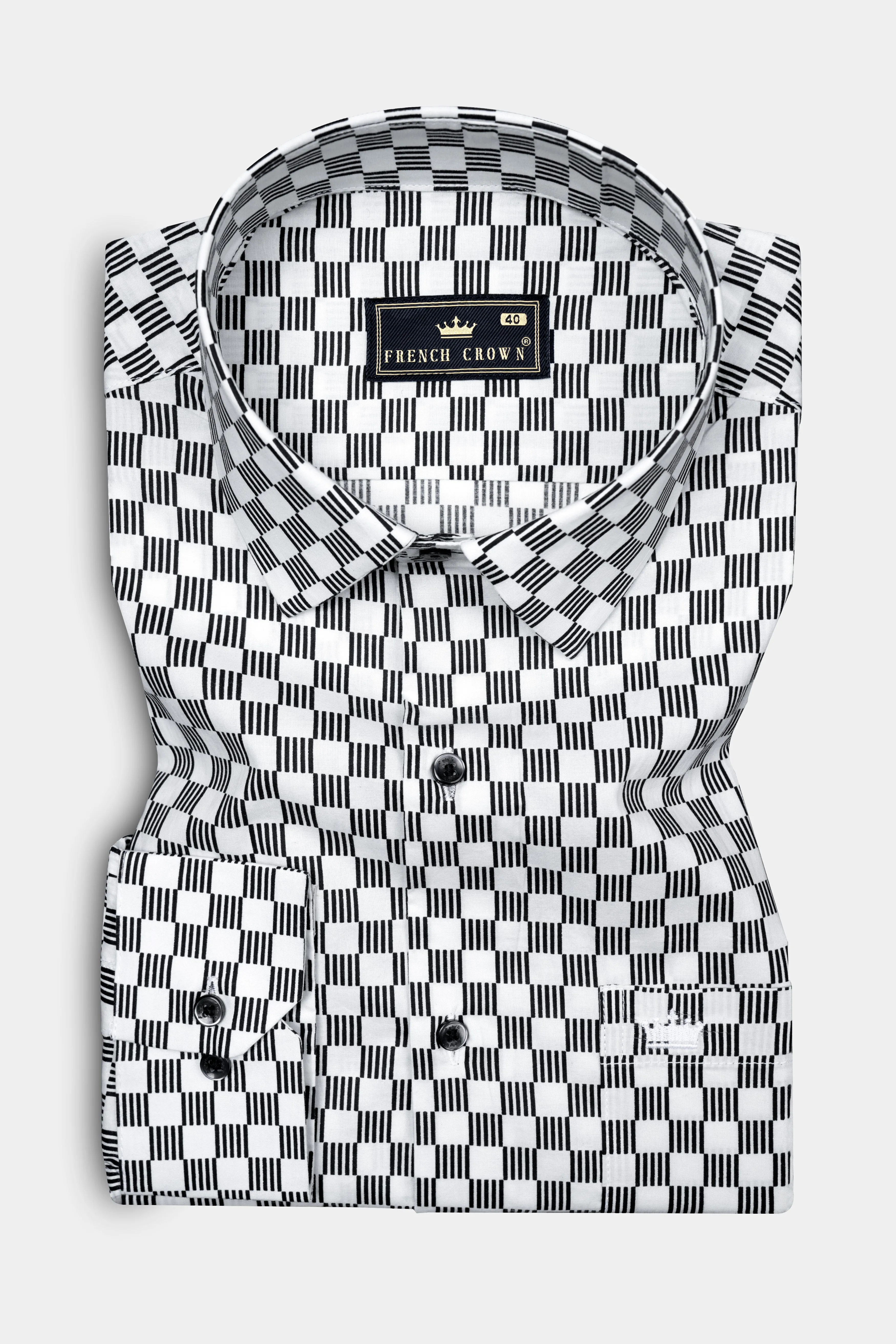 Cinder Black and Bright White Print Super Soft Premium Cotton Shirt sold by French Crown product image thumbnail 3