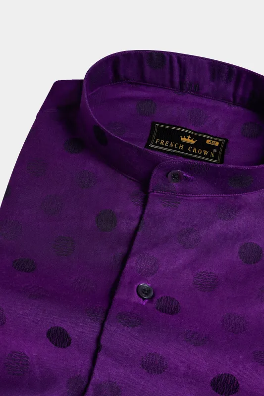 Valentino Purple with Haiti Blue and Plum Purple Polka Dots Jacquard Textured Premium Giza Cotton Shirt made by French Crown