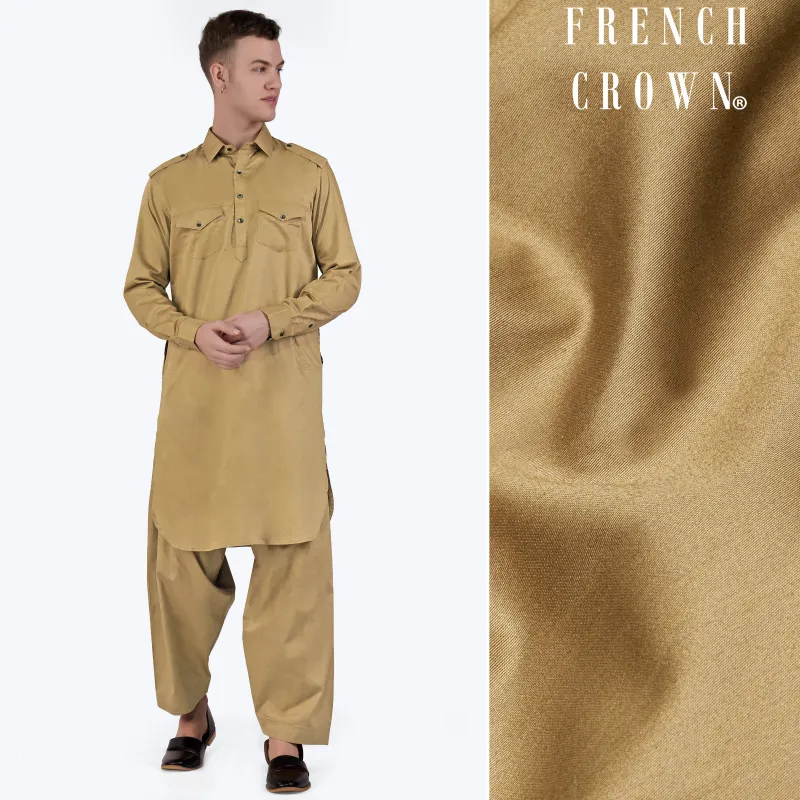 Teak Brown Subtle Sheen Super Soft Premium Cotton Pathani Set sold by French Crown