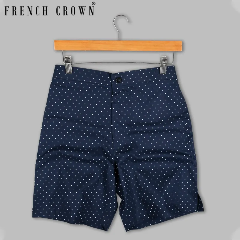 Navy Dots Printed Premium Cotton Shorts sold by French Crown