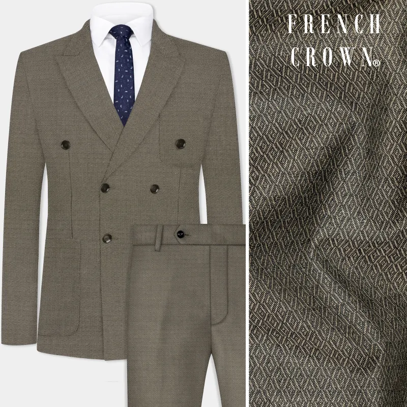 Wenge Brown Dobby Textured wool blend Double breasted Suit sold by French Crown