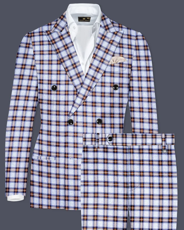 Castaire-Chateau Blue with Cocoa Brown Plaid Wool Rich Double Breasted Suit made by French Crown