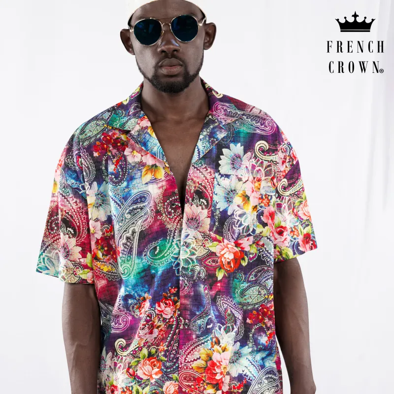 Cedar Blue and Bermuda Green Paisley Printed Lightweight Premium Cotton Oversized Shirt sold by French Crown