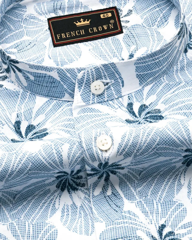 Aluminium Blue and White Floral Printed Premium Cotton Shirt sold by French Crown