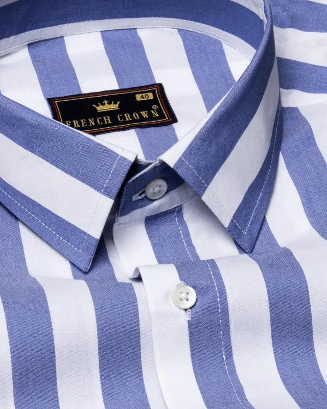 White and Tory Blue Striped Premium Cotton Shirt sold by French Crown