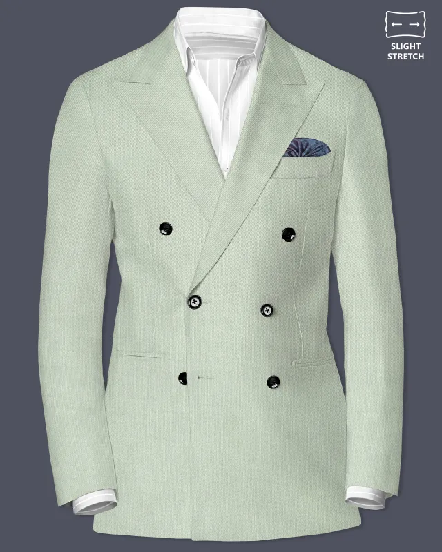 Lichen-Norway Green Solid Wool Rich Double Breasted Slight Stretch Blazer sold by French Crown