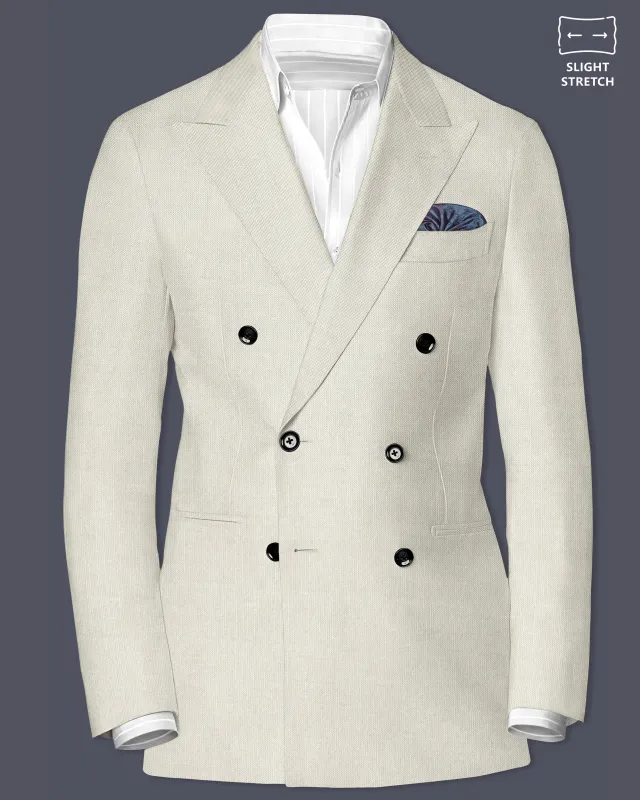 Mist-Swirl Gray Solid Wool Rich Double Breasted Slight Stretch Blazer sold by French Crown