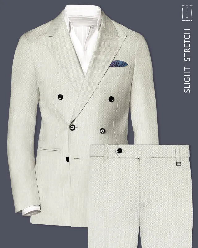 Mist-Swirl Gray Solid Wool Rich Double Breasted Slight Stretch Suit sold by French Crown