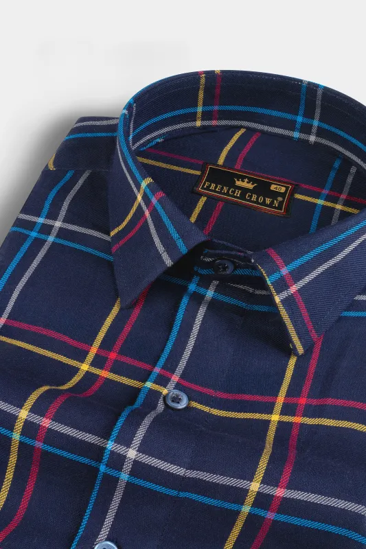 Bunting Blue Twill Windowpane Premium Cotton Shirt sold by French Crown