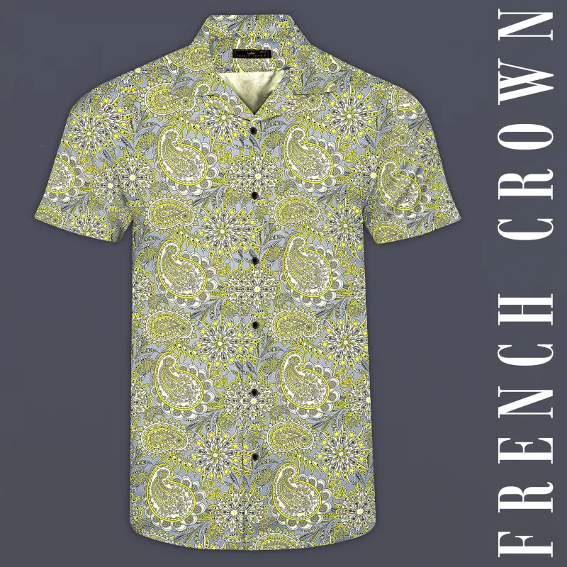 Arylide Yellow With Nobel Gray Flower Valley Printed Super Soft Premium Cotton Shirt sold by French Crown