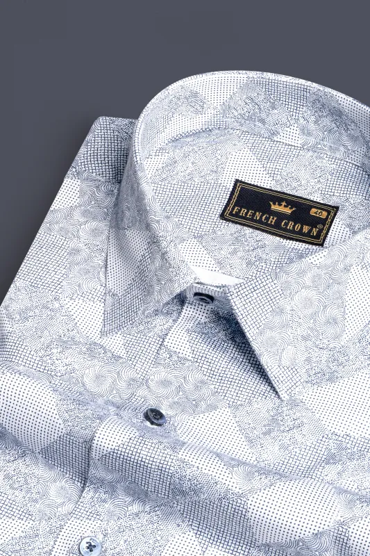 Bright White with Ship Blue Dobby Textured Premium Giza Cotton Shirt sold by French Crown