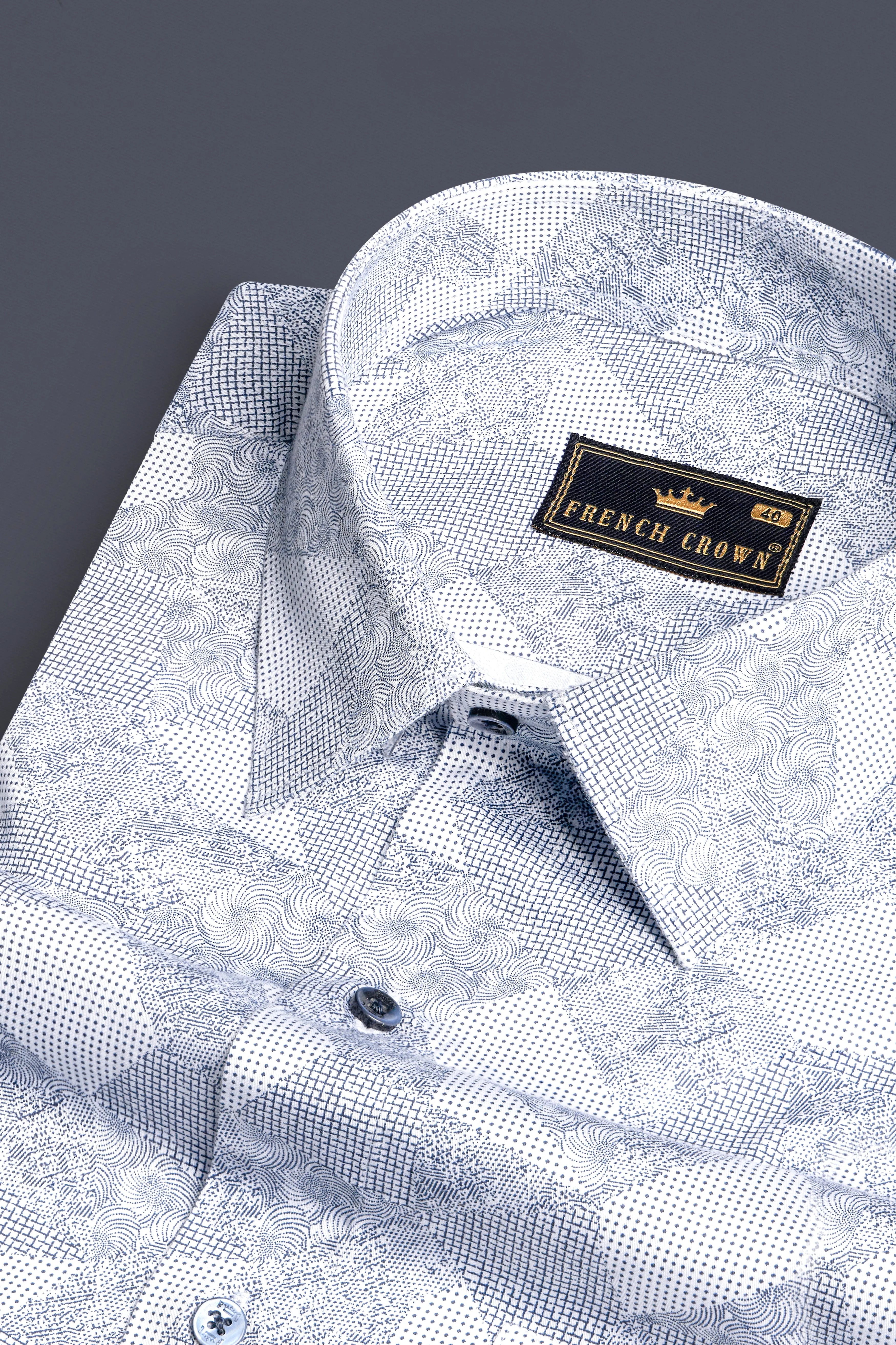 Bright White with Ship Blue Dobby Textured Premium Giza Cotton Shirt sold by French Crown