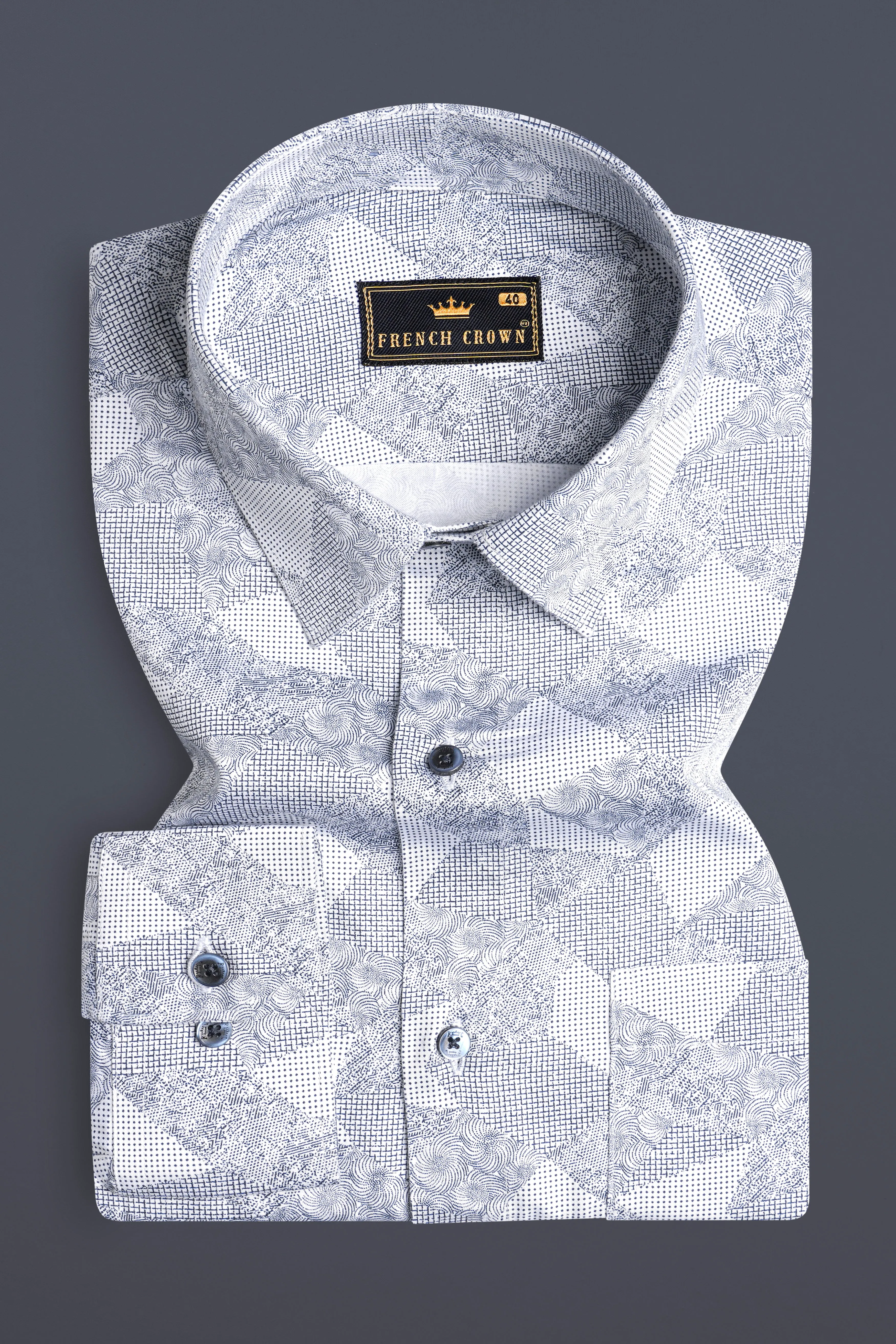 Bright White with Ship Blue Dobby Textured Premium Giza Cotton Shirt sold by French Crown product image thumbnail 3