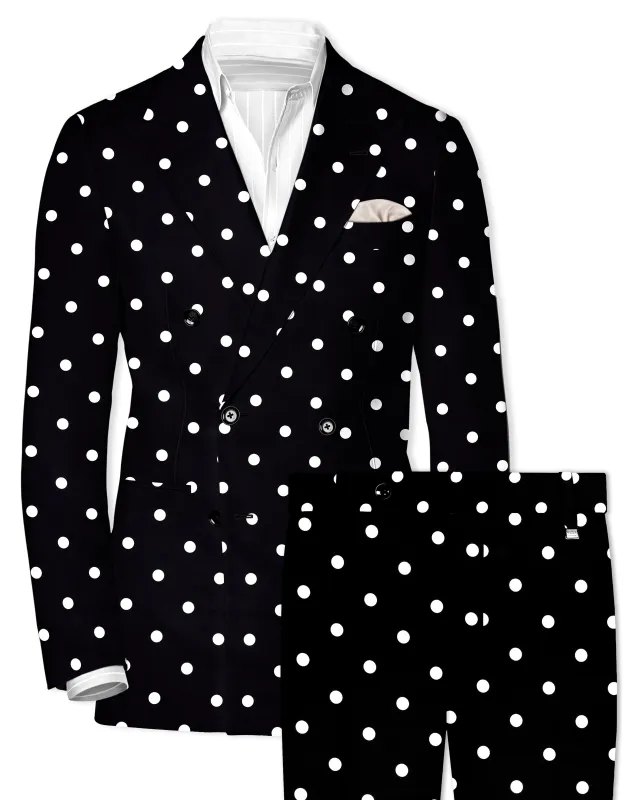Jade Black Polka Print Double Breasted Suit sold by French Crown