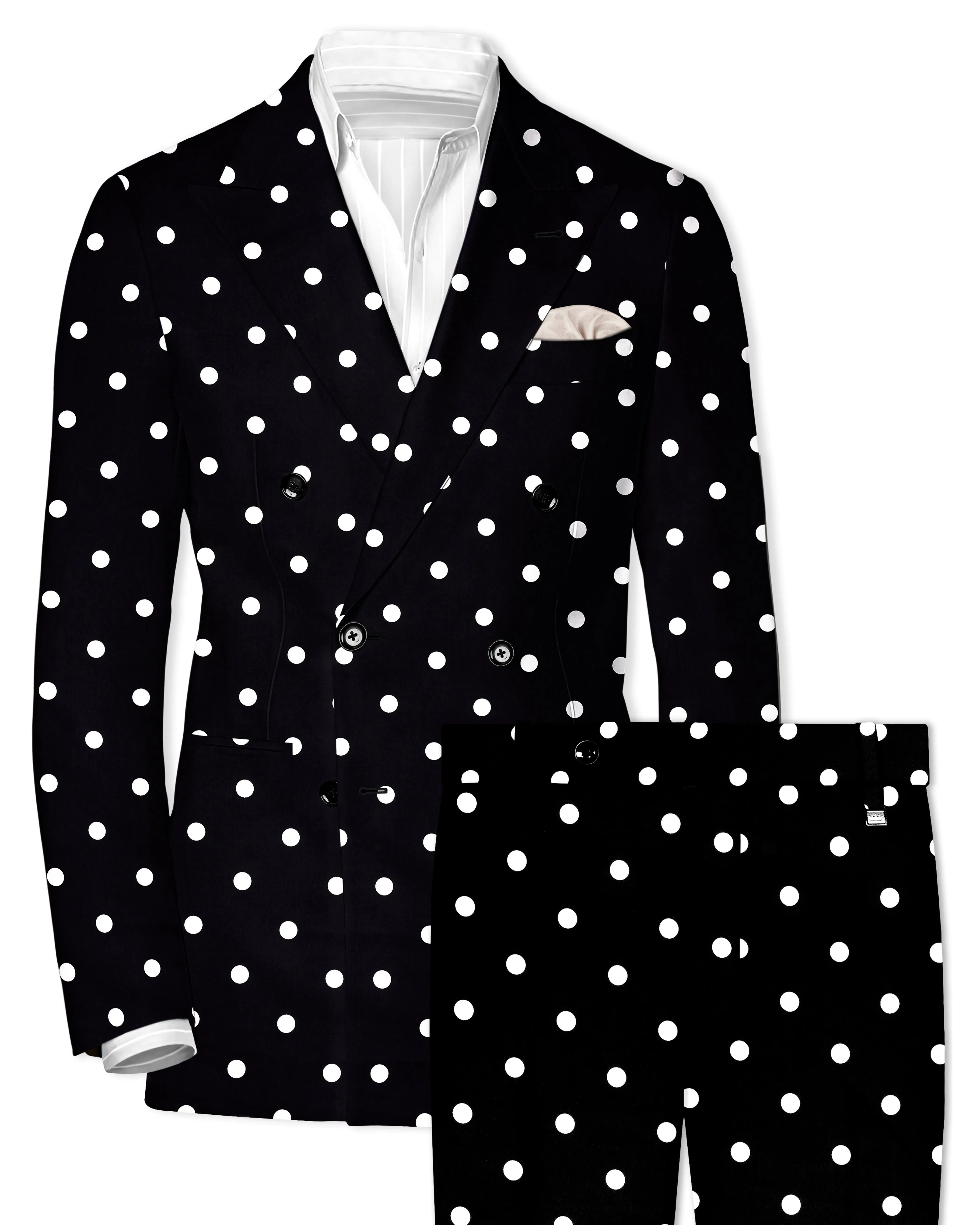 Jade Black Polka Print Double Breasted Suit sold by French Crown
