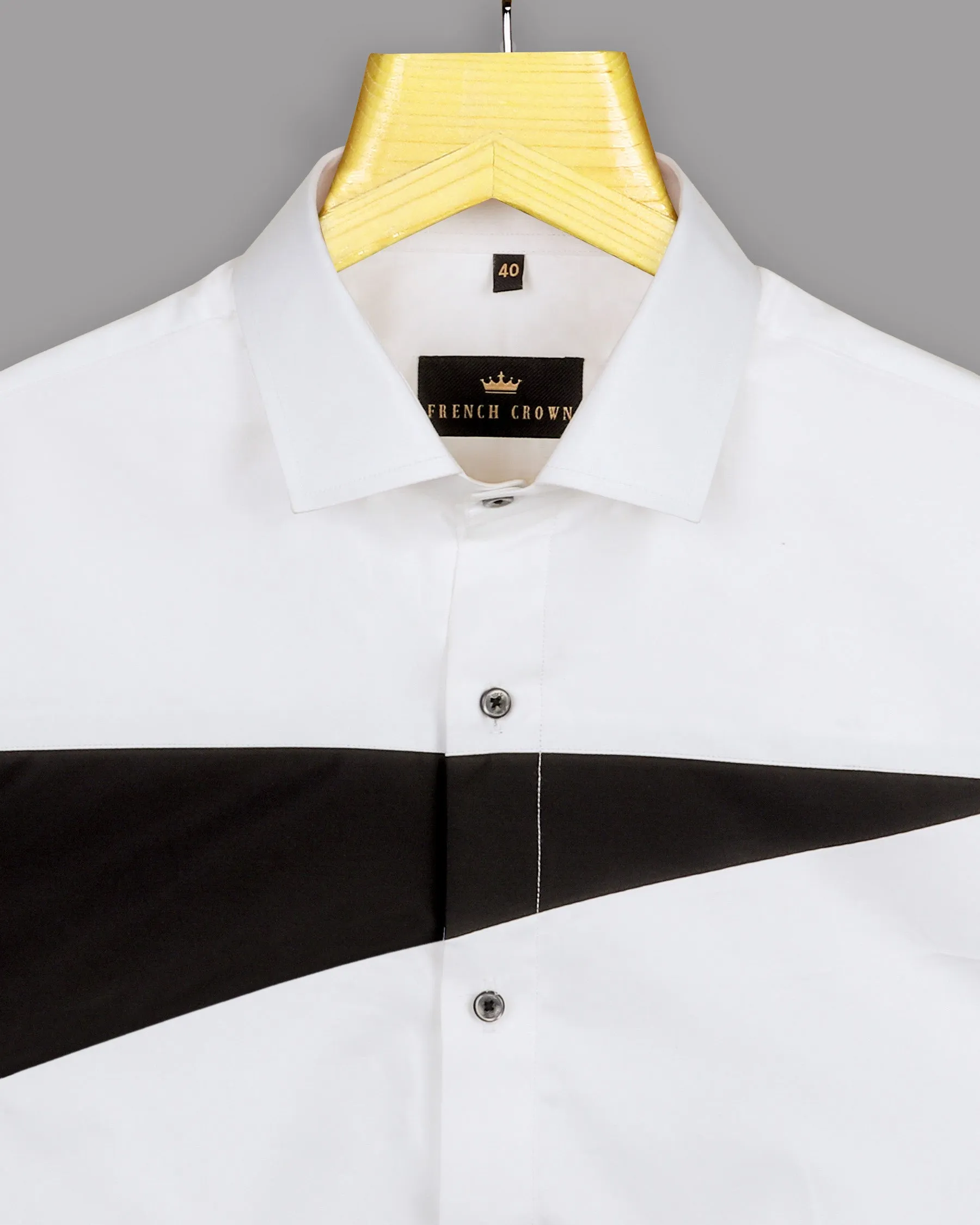 Bright White Subtle Sheen Tringle Block Patterned Chest Super Soft Giza Cotton Shirt sold by French Crown product image thumbnail 4