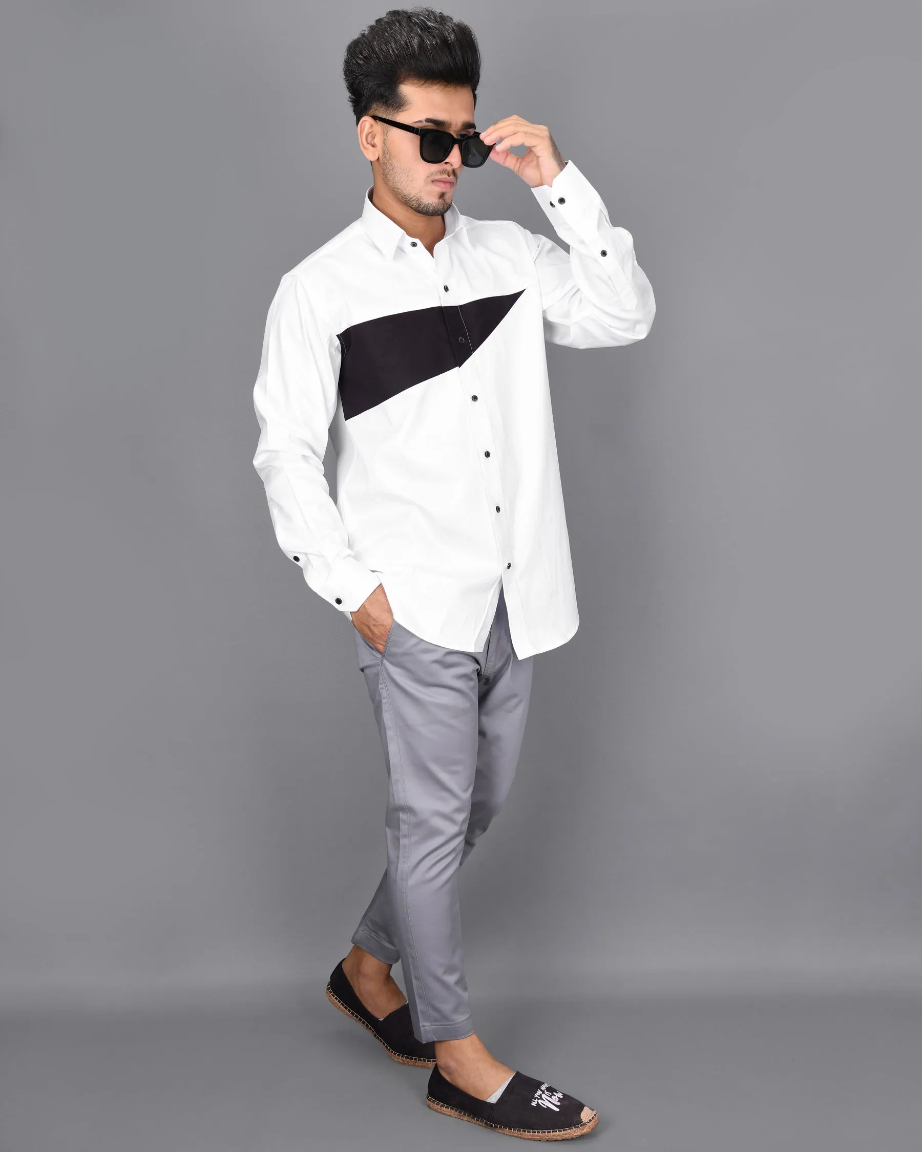Bright White Subtle Sheen Tringle Block Patterned Chest Super Soft Giza Cotton Shirt sold by French Crown product image thumbnail 5