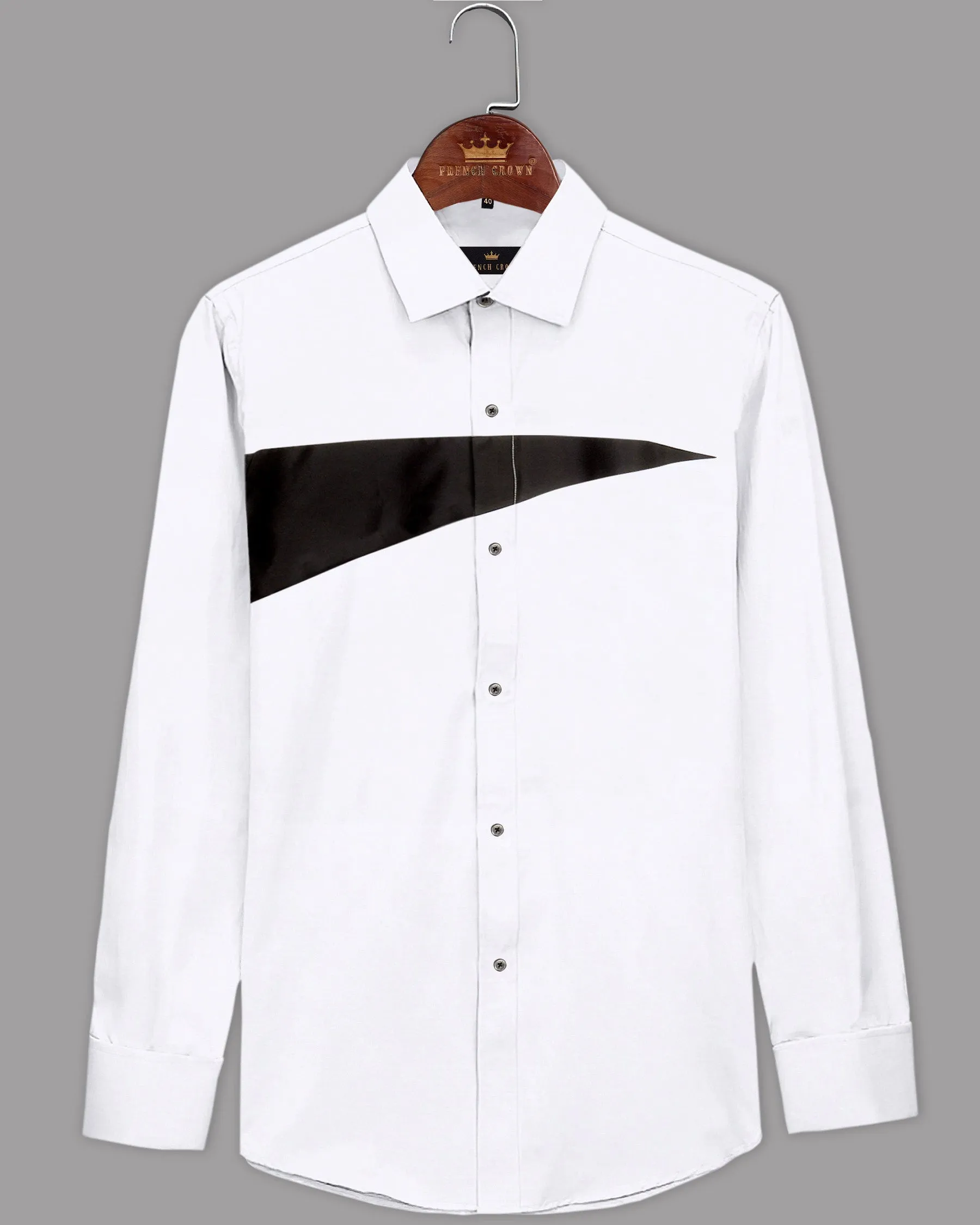 Bright White Subtle Sheen Tringle Block Patterned Chest Super Soft Giza Cotton Shirt sold by French Crown