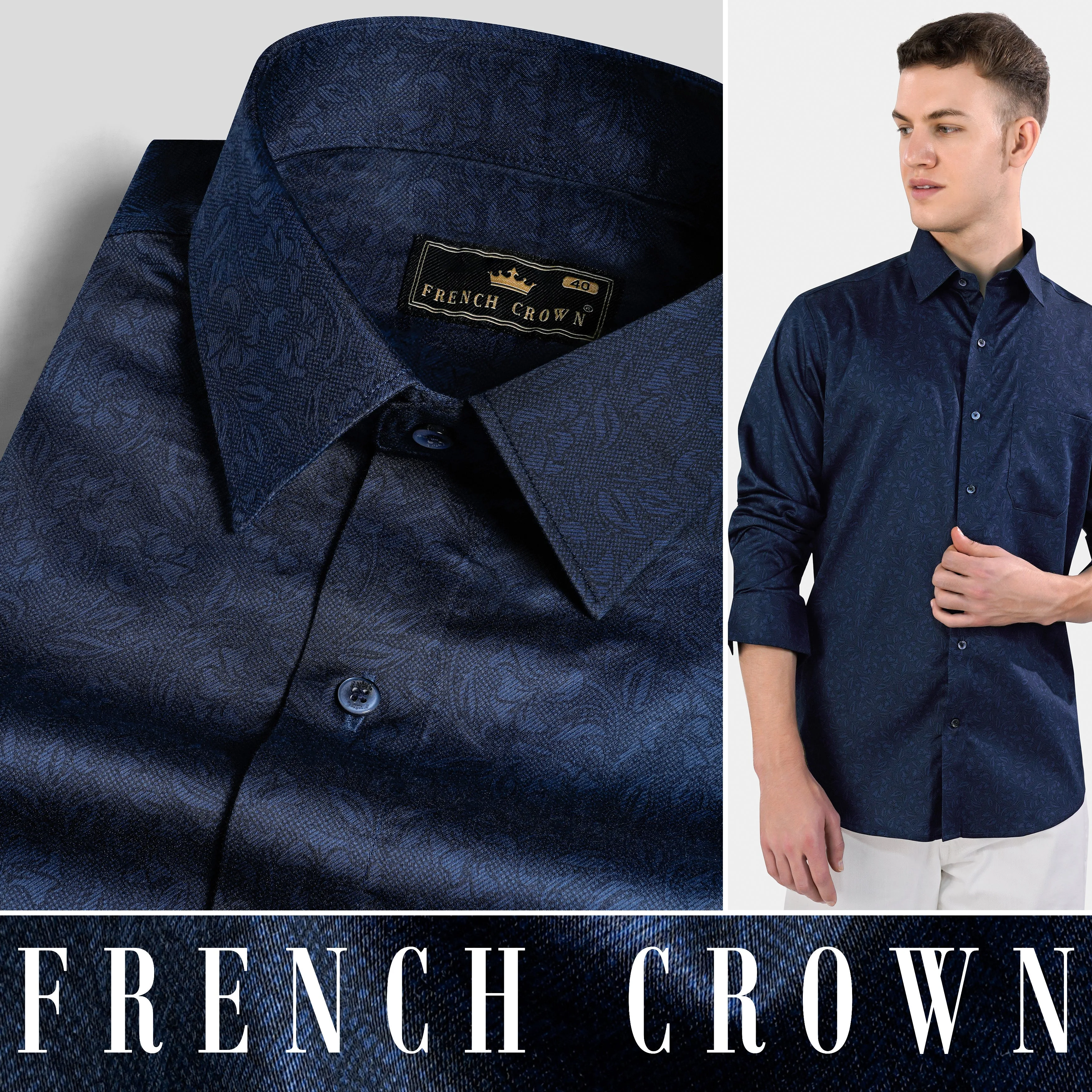Prussian Blue Subtle Printed Super Soft Premium Cotton Shirt sold by French Crown product image thumbnail 4