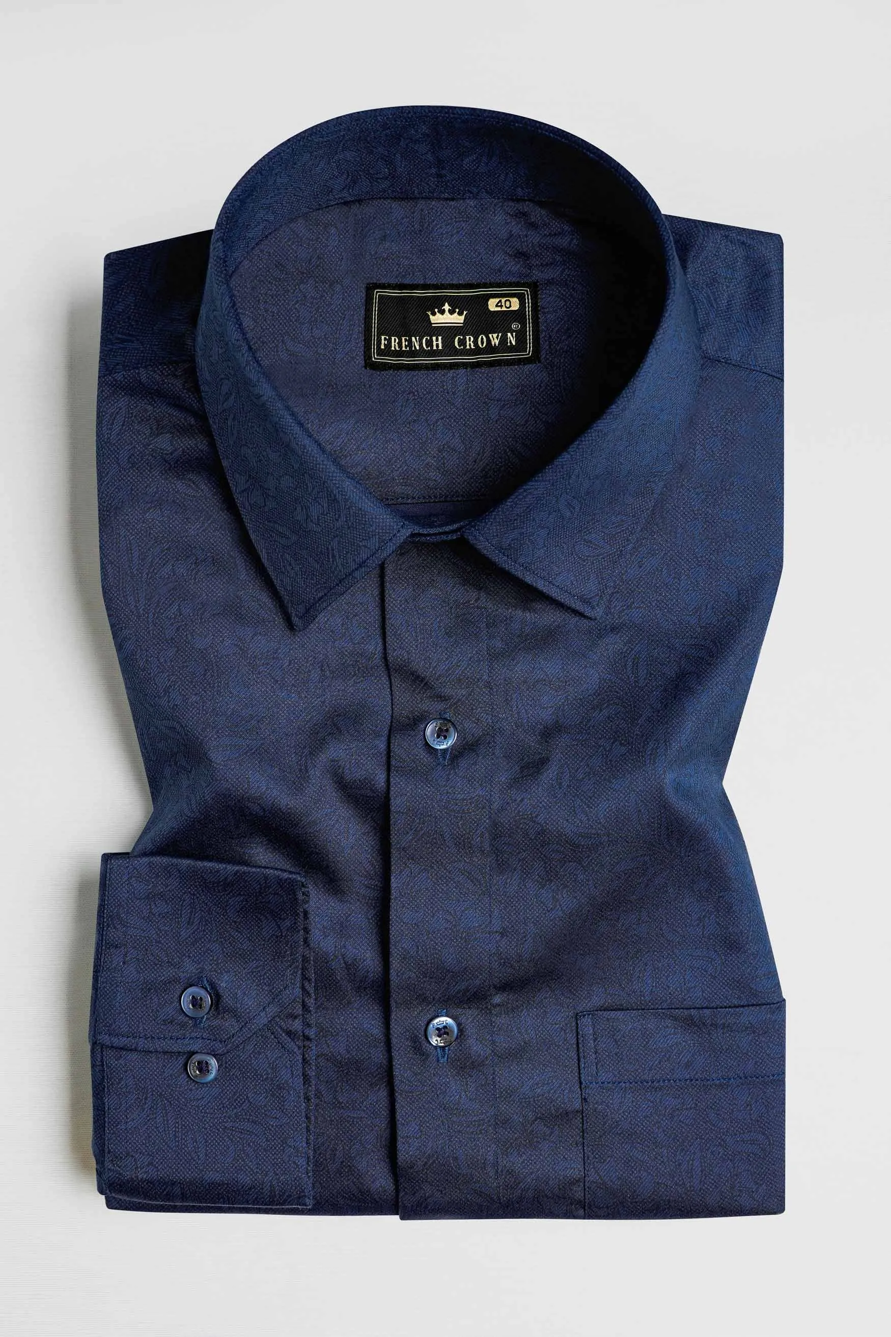 Prussian Blue Subtle Printed Super Soft Premium Cotton Shirt sold by French Crown product image thumbnail 3