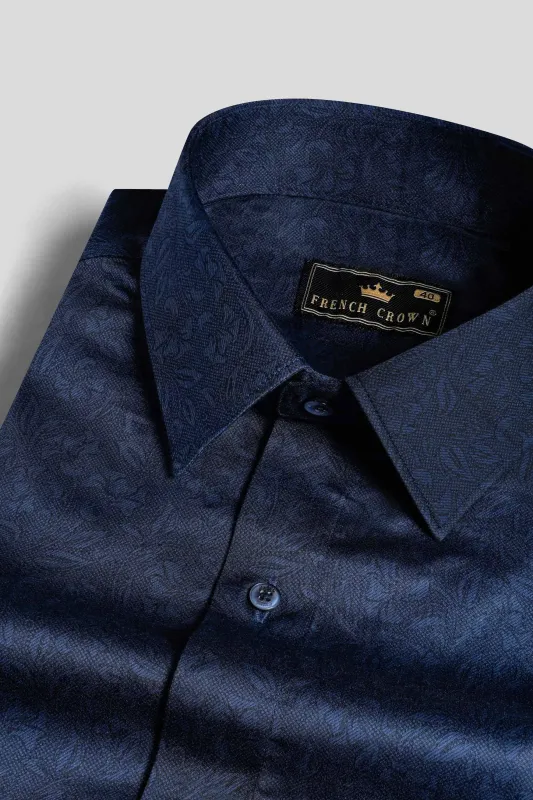 Prussian Blue Subtle Printed Super Soft Premium Cotton Shirt sold by French Crown