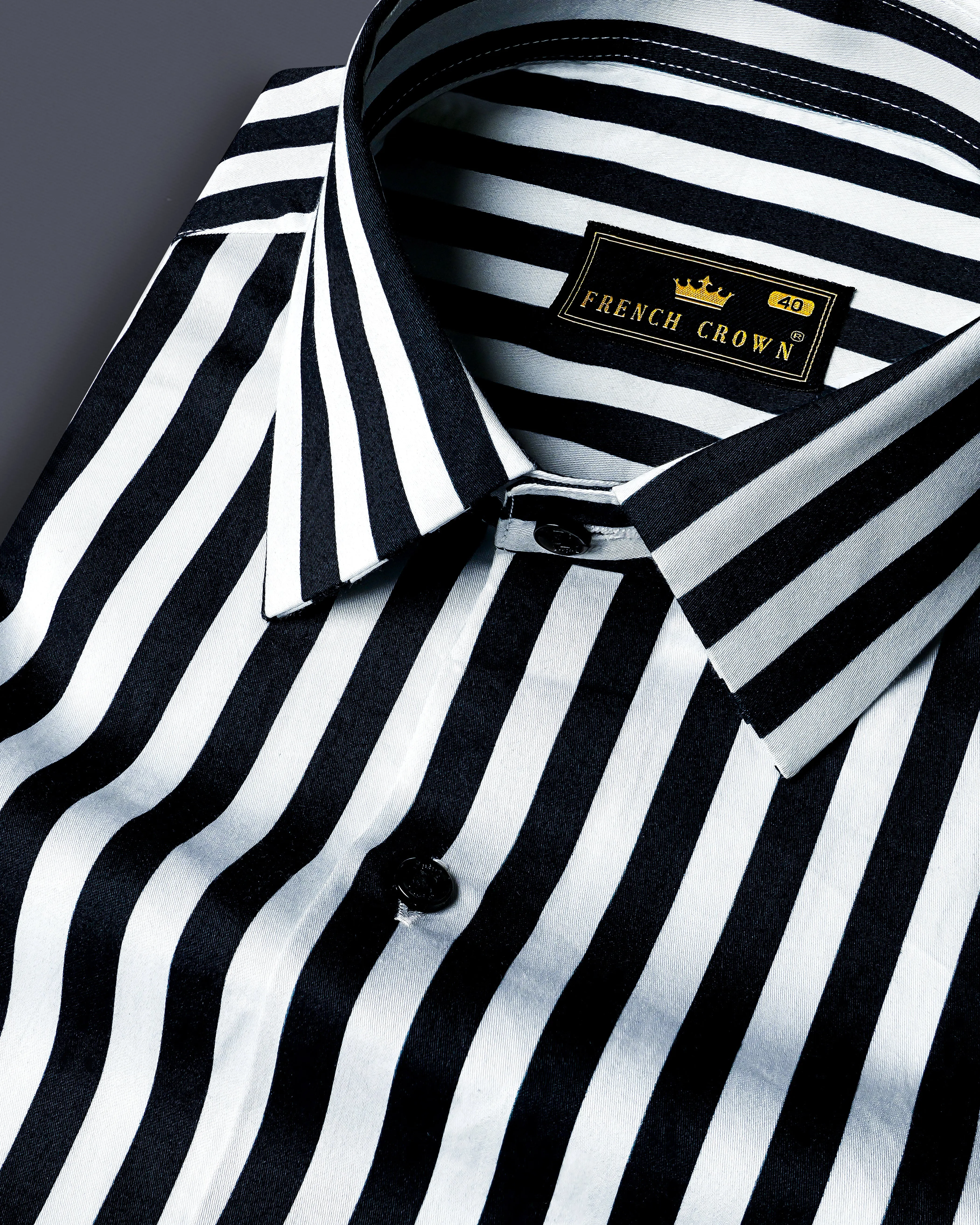 Korean Black And Bright White Stripes Subtle Sheen Super Soft Premium Cotton Shirt sold by French Crown