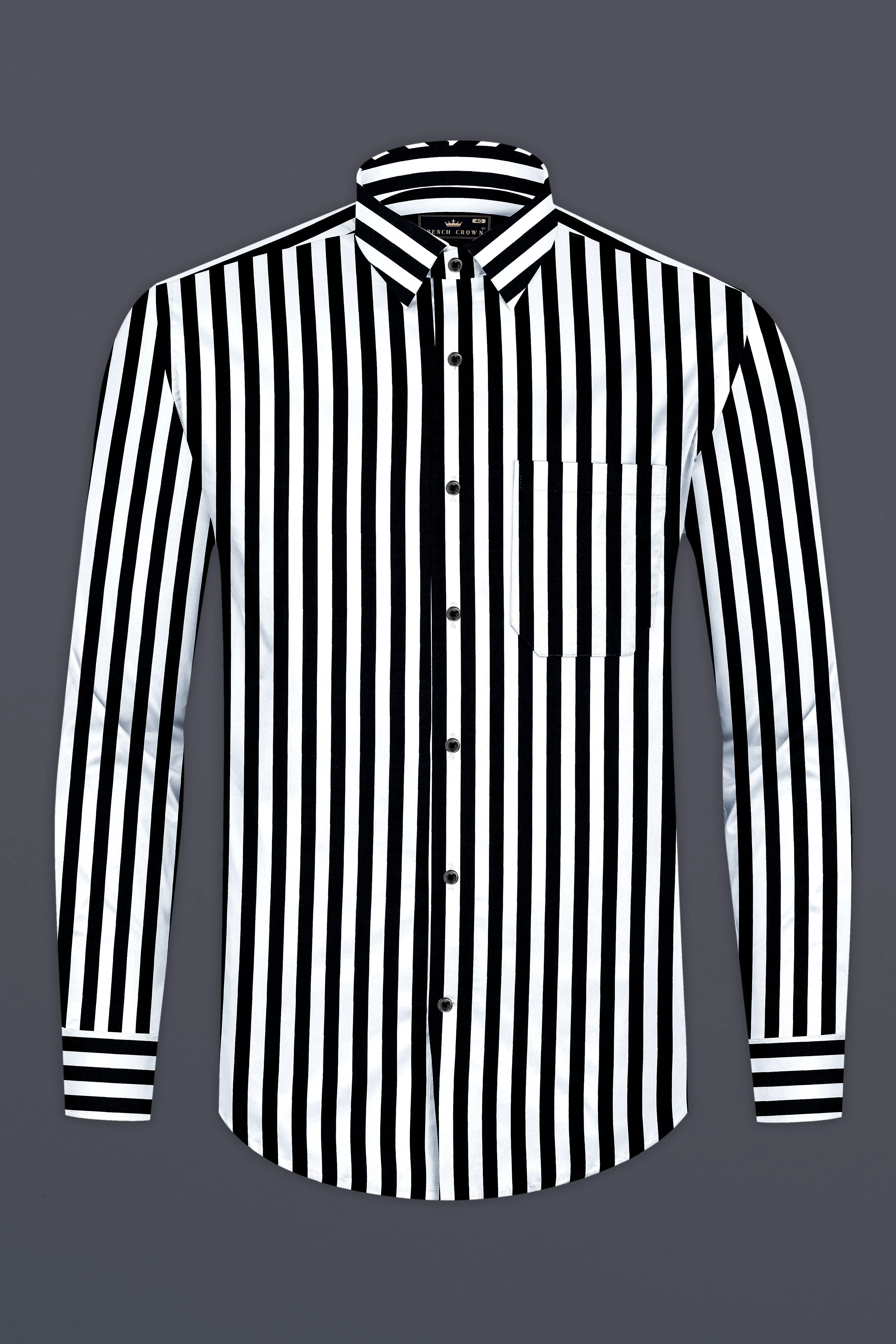 Korean Black And Bright White Stripes Subtle Sheen Super Soft Premium Cotton Shirt sold by French Crown product image thumbnail 5