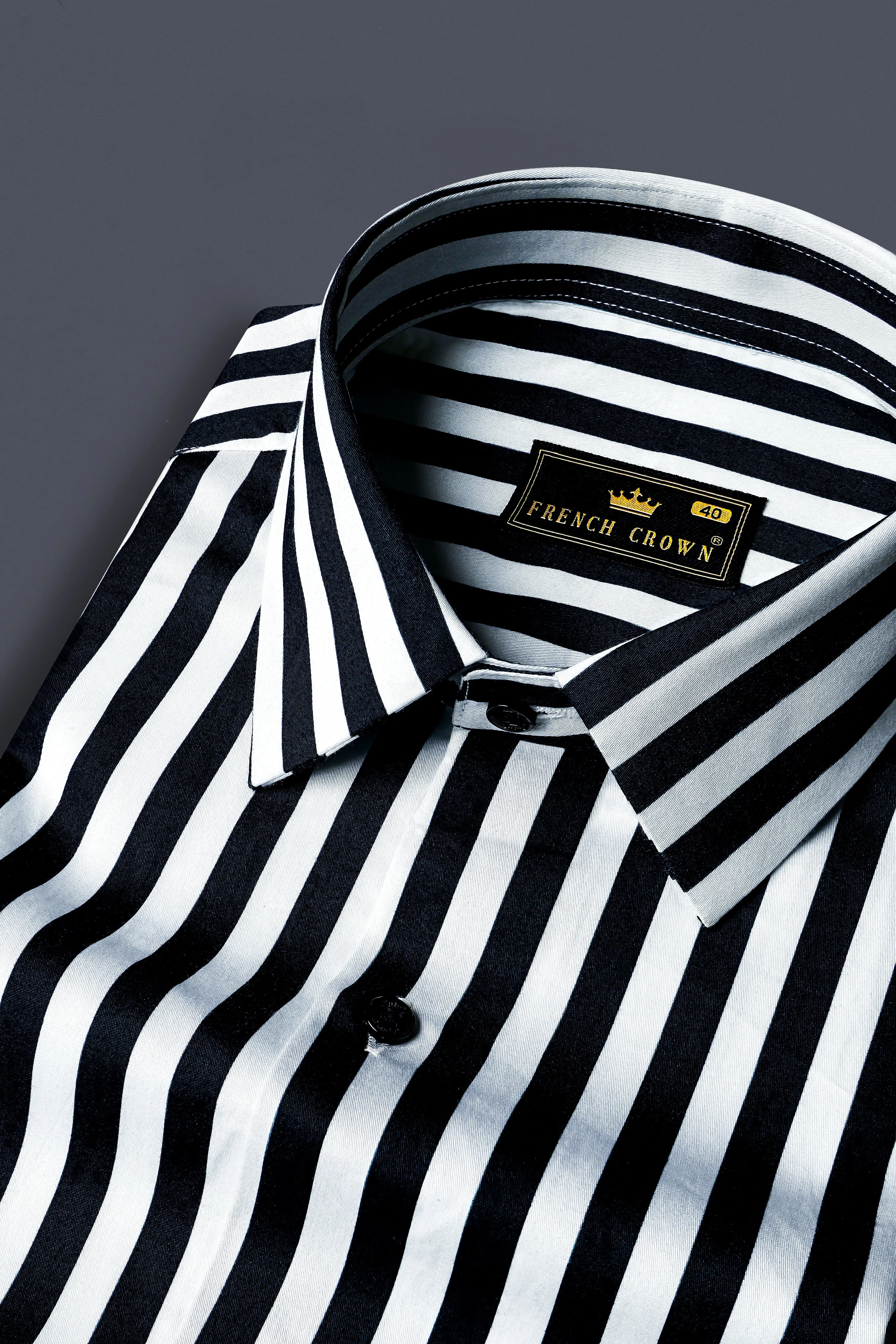 Korean Black And Bright White Stripes Subtle Sheen Super Soft Premium Cotton Shirt sold by French Crown product image thumbnail 2
