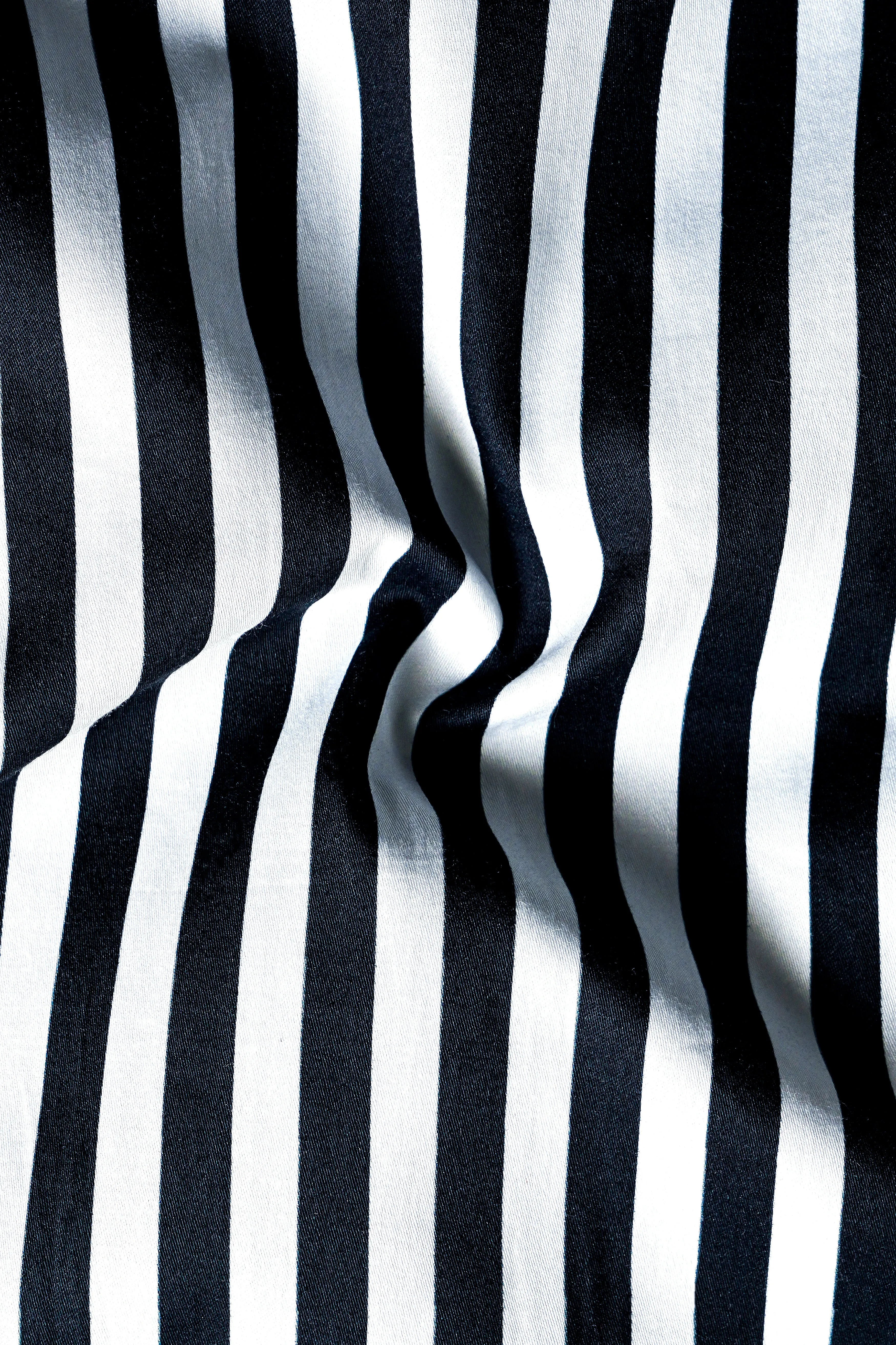 Korean Black And Bright White Stripes Subtle Sheen Super Soft Premium Cotton Shirt sold by French Crown product image thumbnail 3