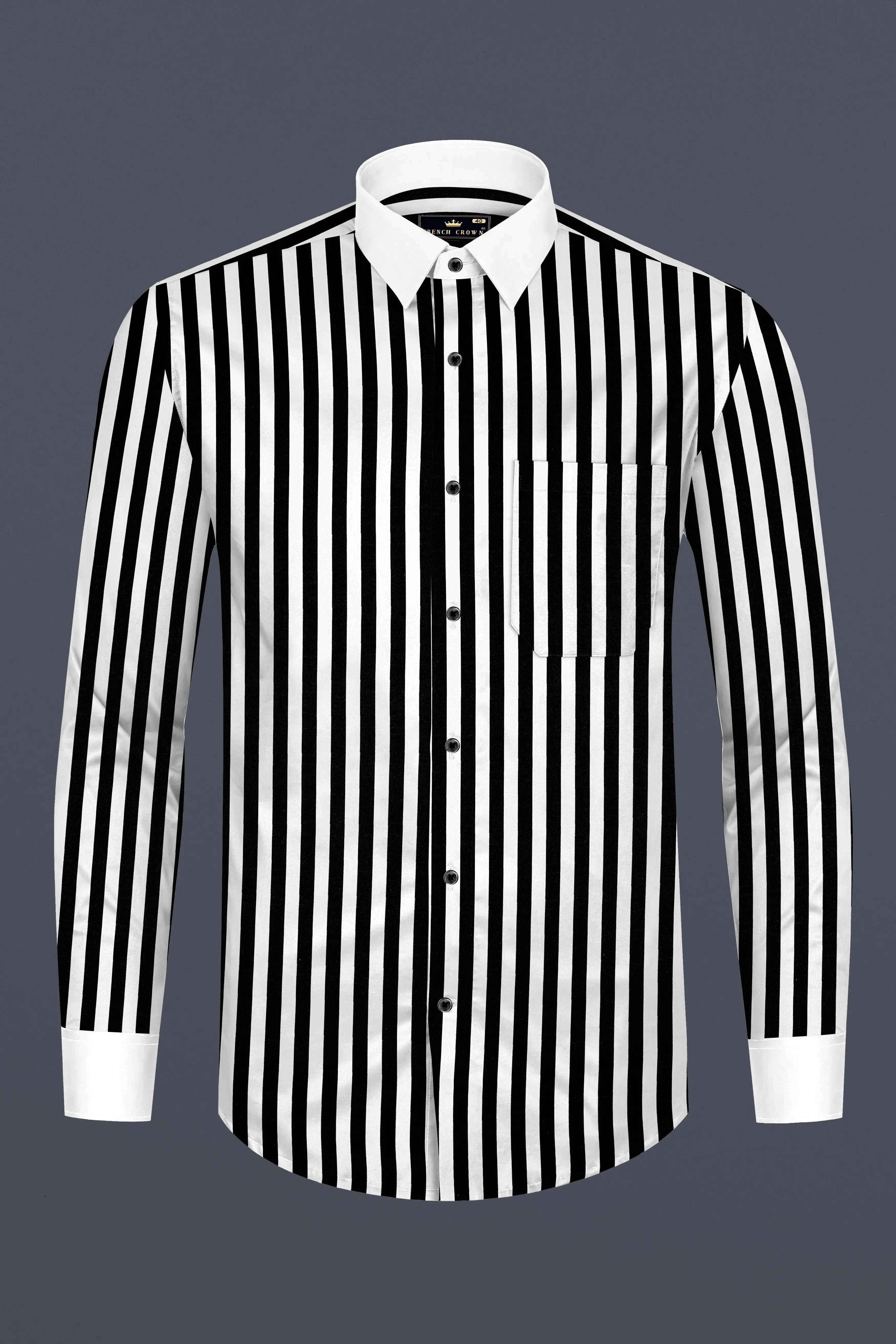 Jade Black And Bright White Stripes White Cuffs and Collar Subtle Sheen Super Soft Premium Cotton Designer Shirt sold by French Crown product image thumbnail 5